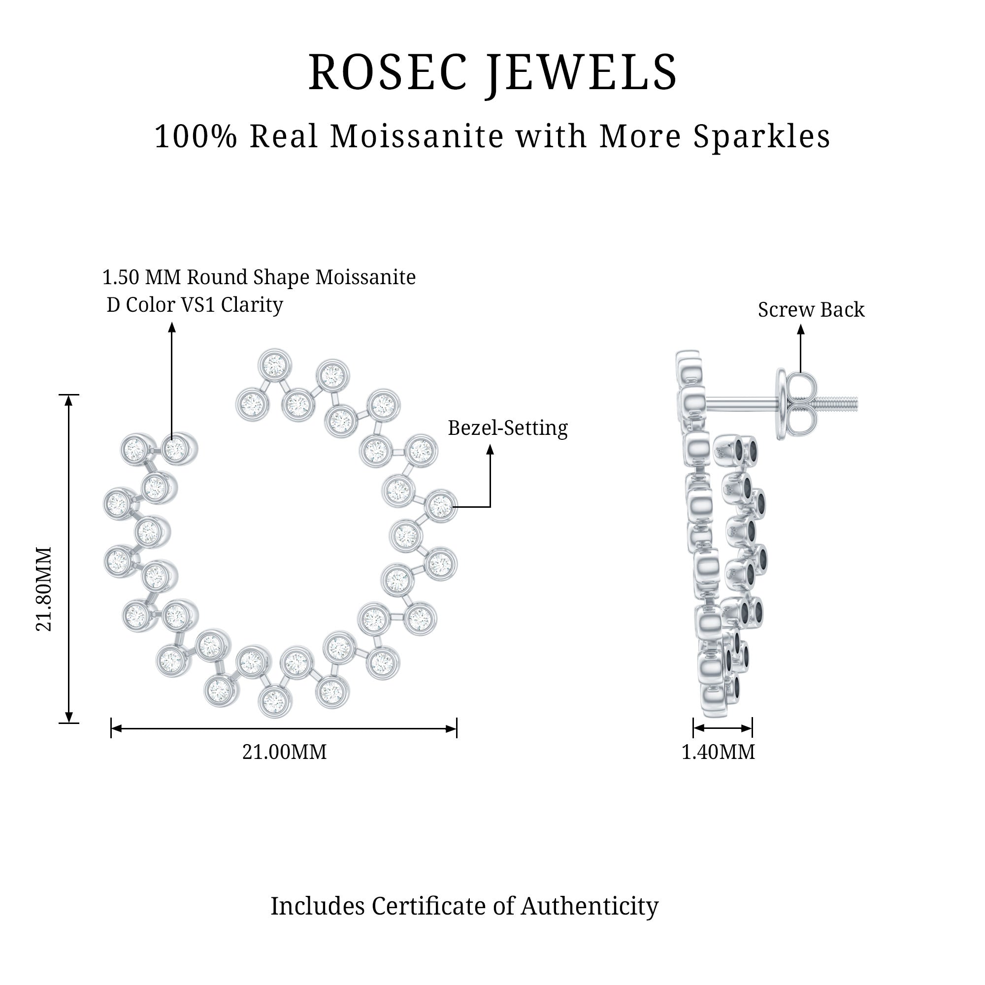 Certified Moissanite Big Stud Earrings For Women