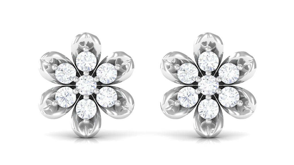 Brilliant Cut Diamond Flower Stud Earrings with Screw Back