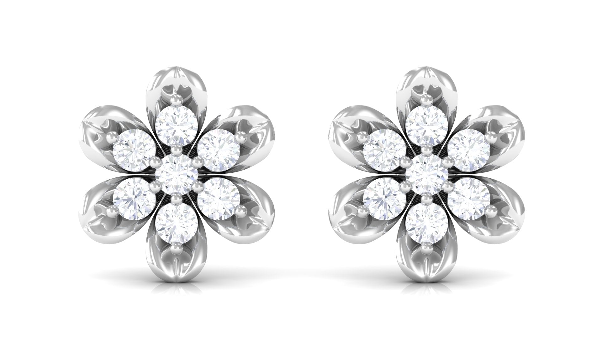 Brilliant Cut Diamond Flower Stud Earrings with Screw Back