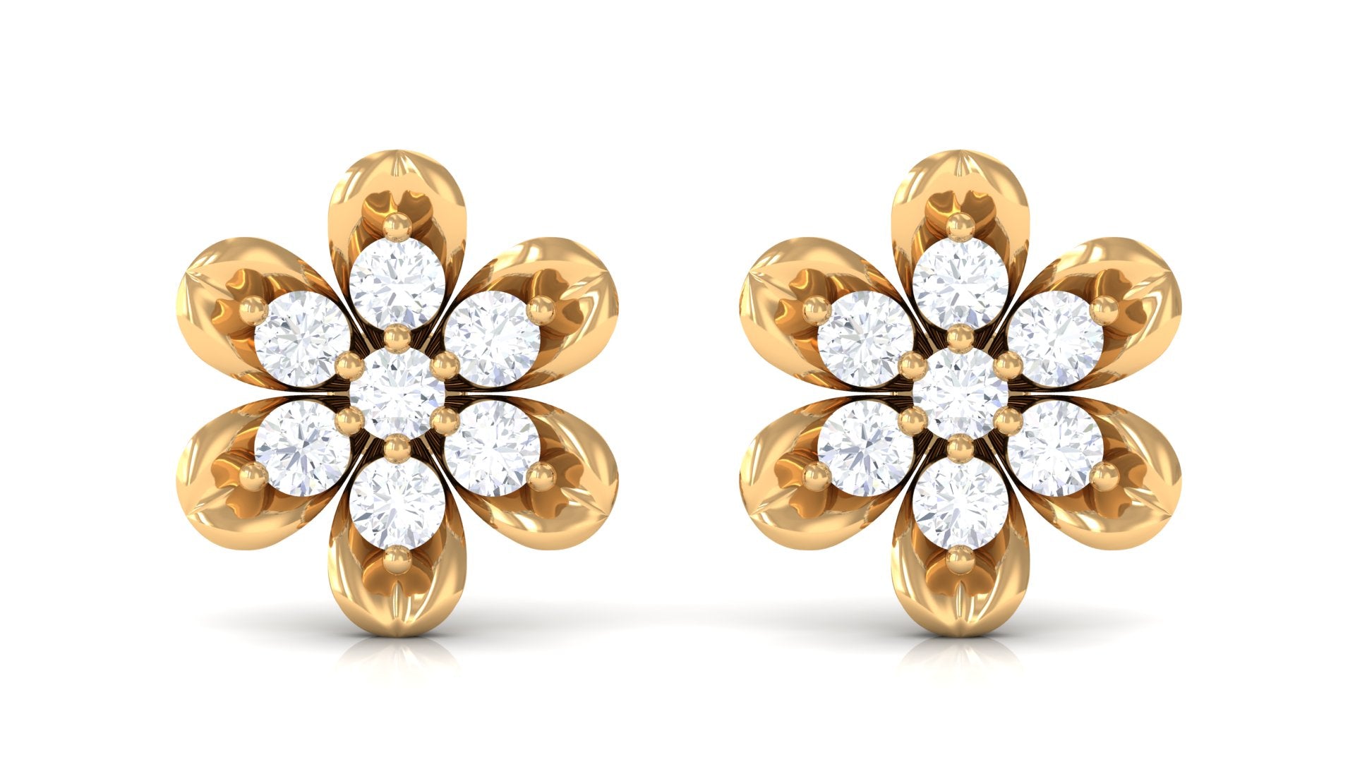 Brilliant Cut Diamond Flower Stud Earrings with Screw Back