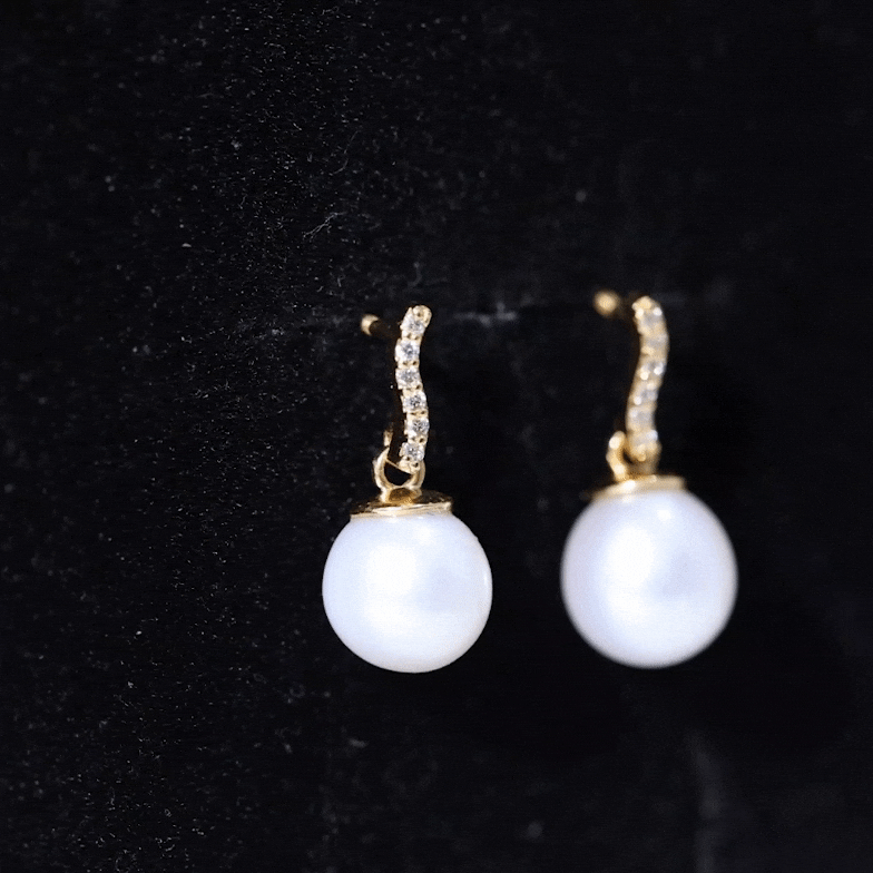 8MM Freshwater Pearl Drop Earrings with Diamond