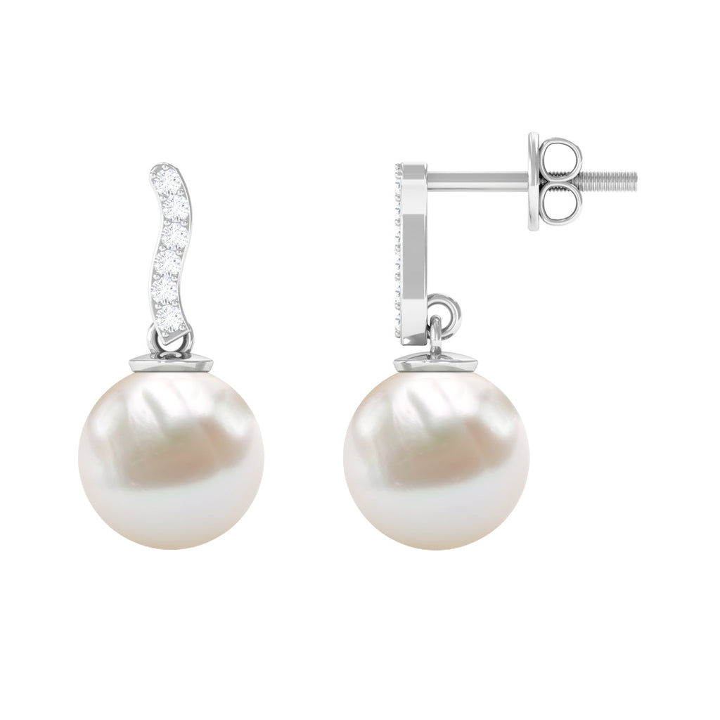 8MM Freshwater Pearl Drop Earrings with Diamond