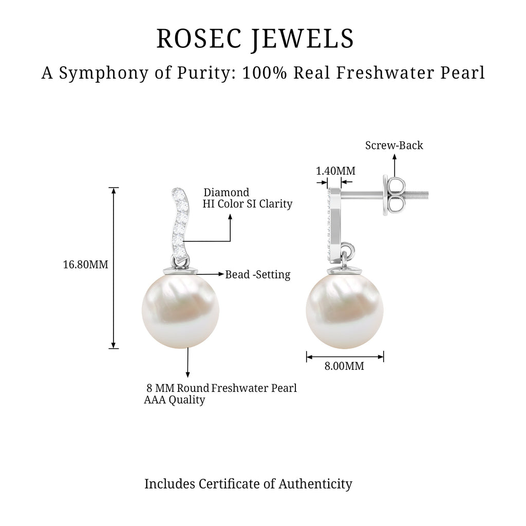 8MM Freshwater Pearl Drop Earrings with Diamond