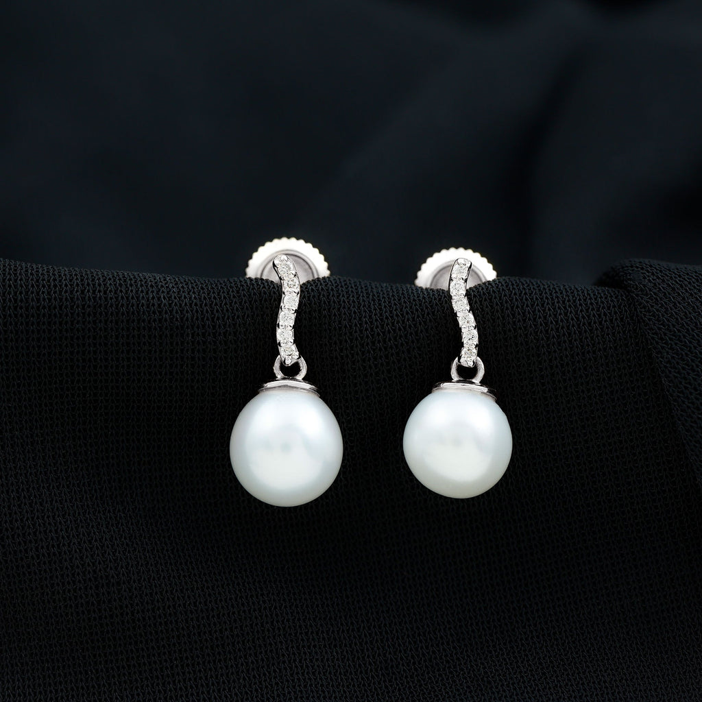 8MM Freshwater Pearl Drop Earrings with Diamond