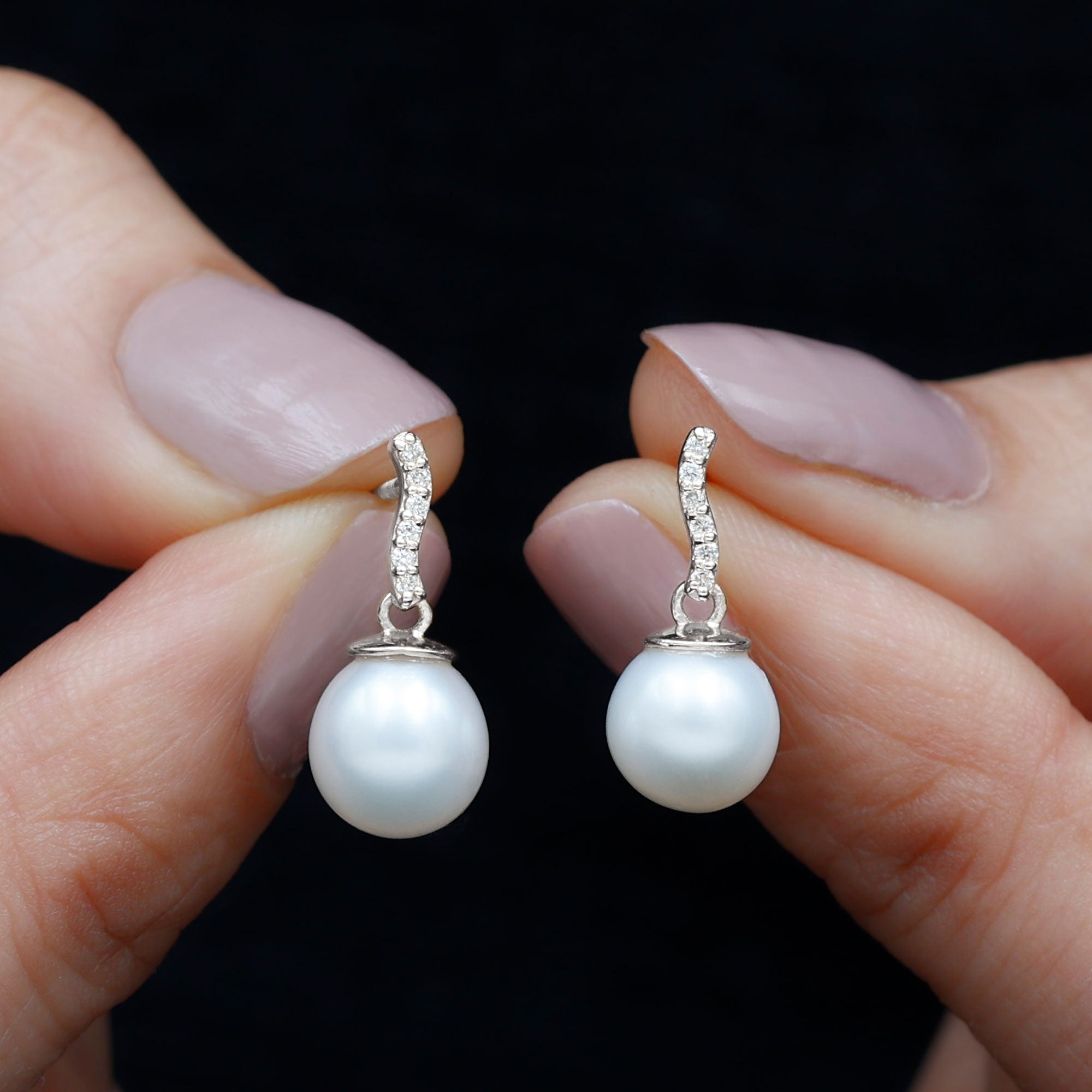 8MM Freshwater Pearl Drop Earrings with Diamond