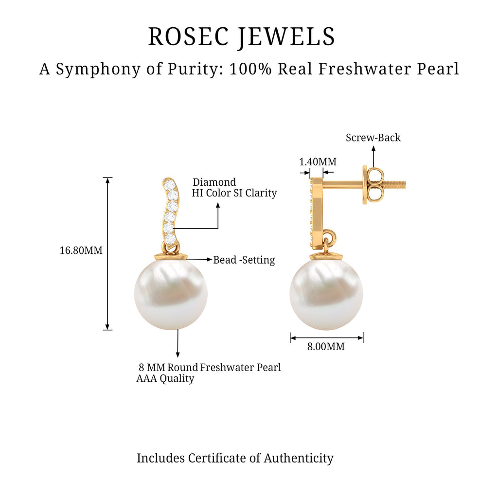 8MM Freshwater Pearl Drop Earrings with Diamond