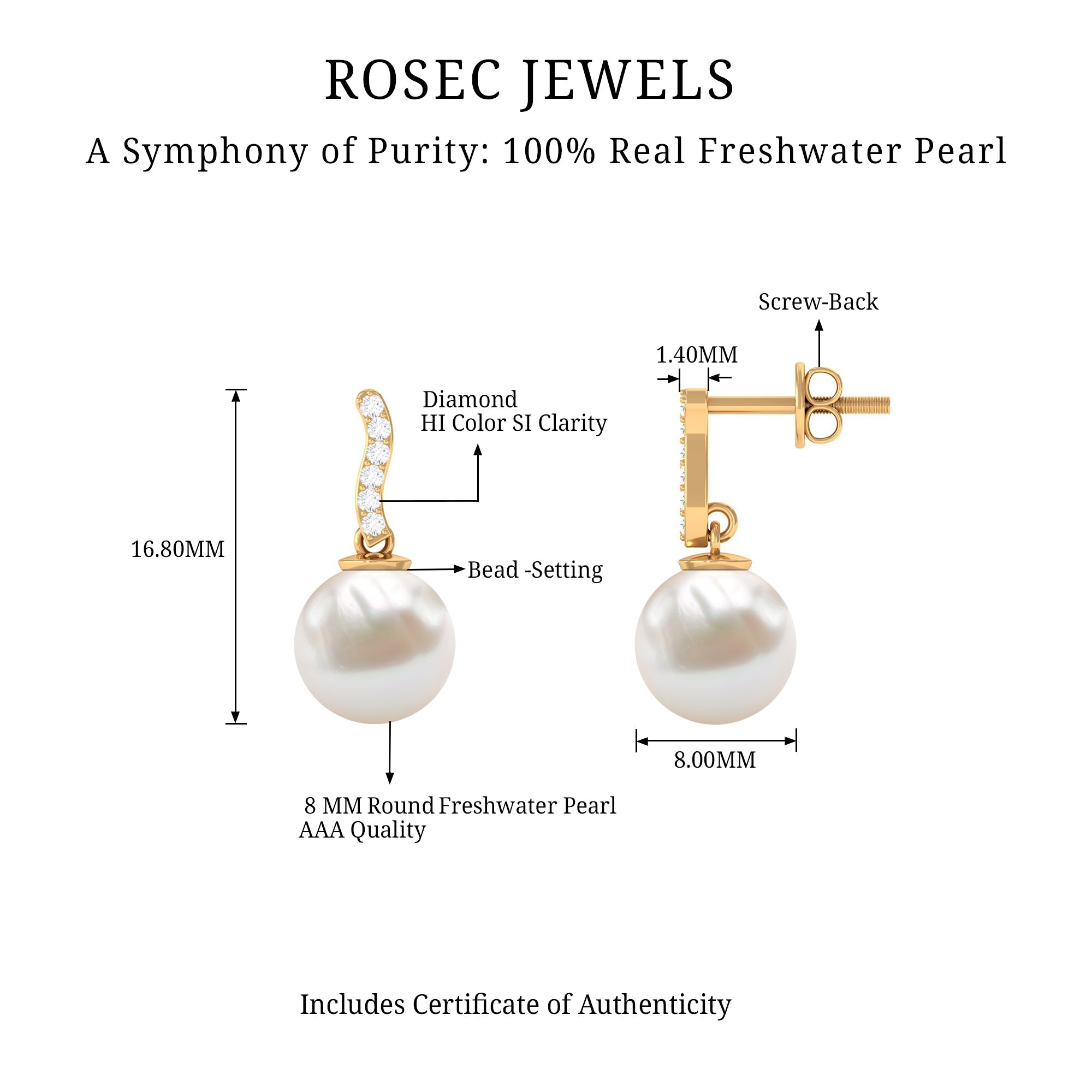 8MM Freshwater Pearl Drop Earrings with Diamond