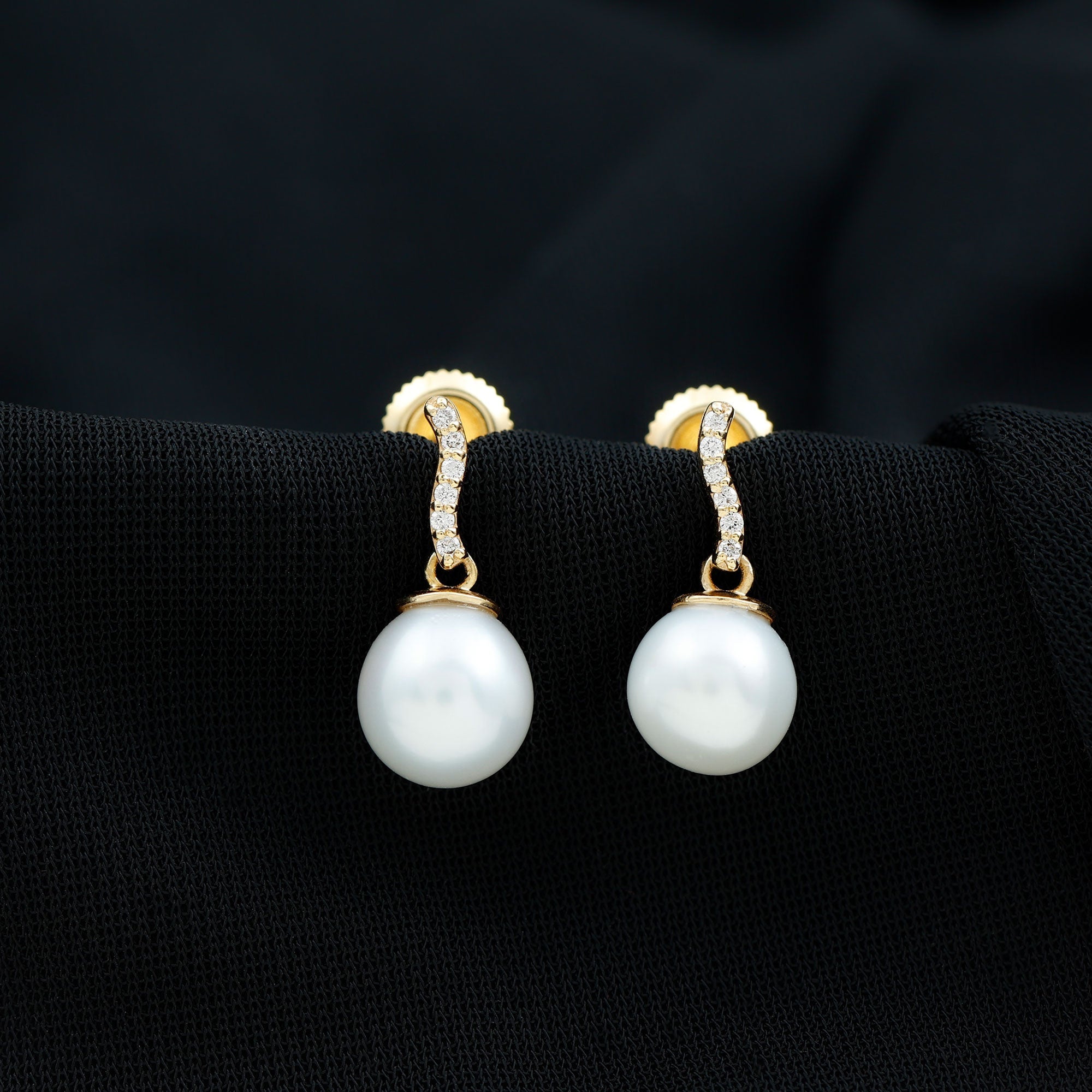 8MM Freshwater Pearl Drop Earrings with Diamond