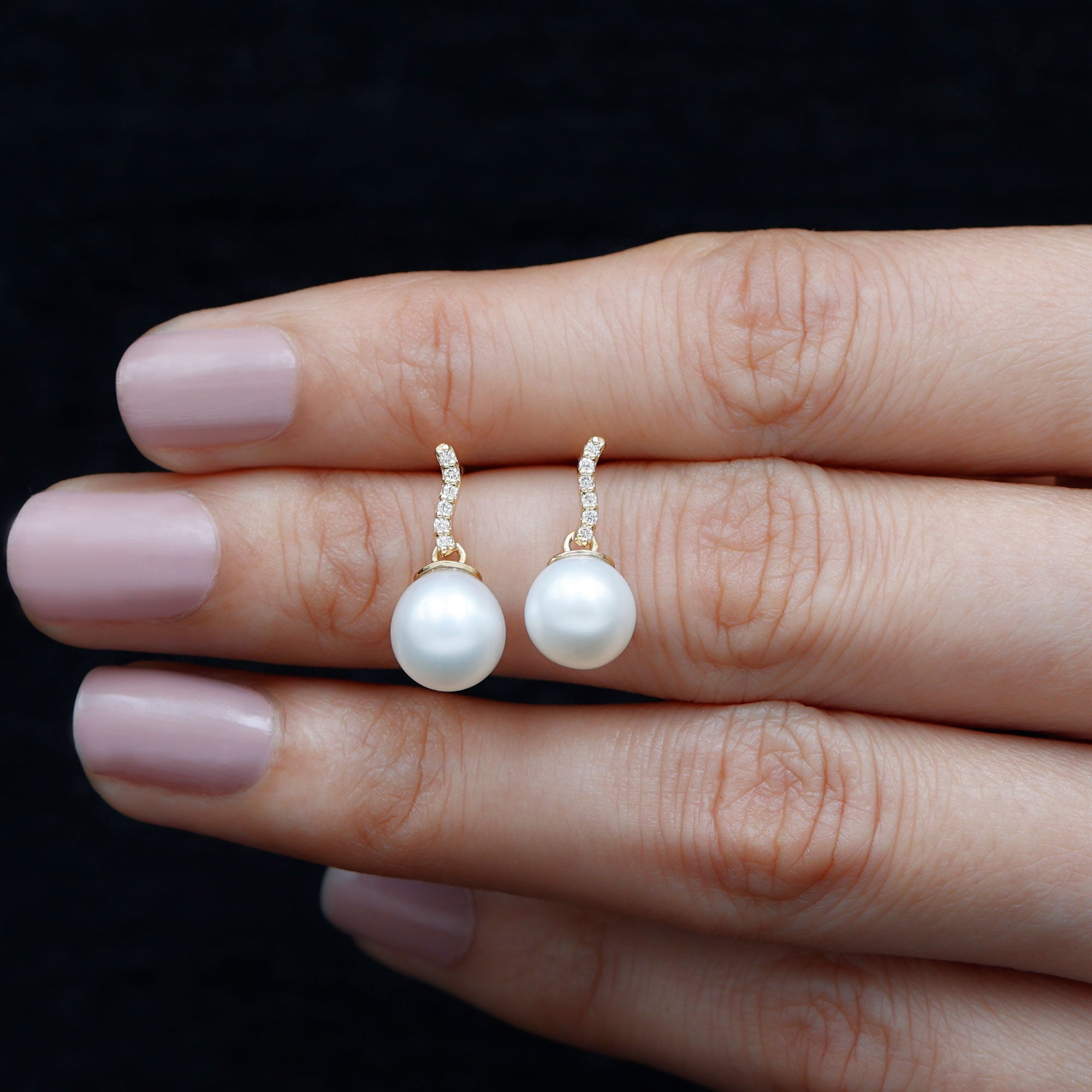 8MM Freshwater Pearl Drop Earrings with Diamond