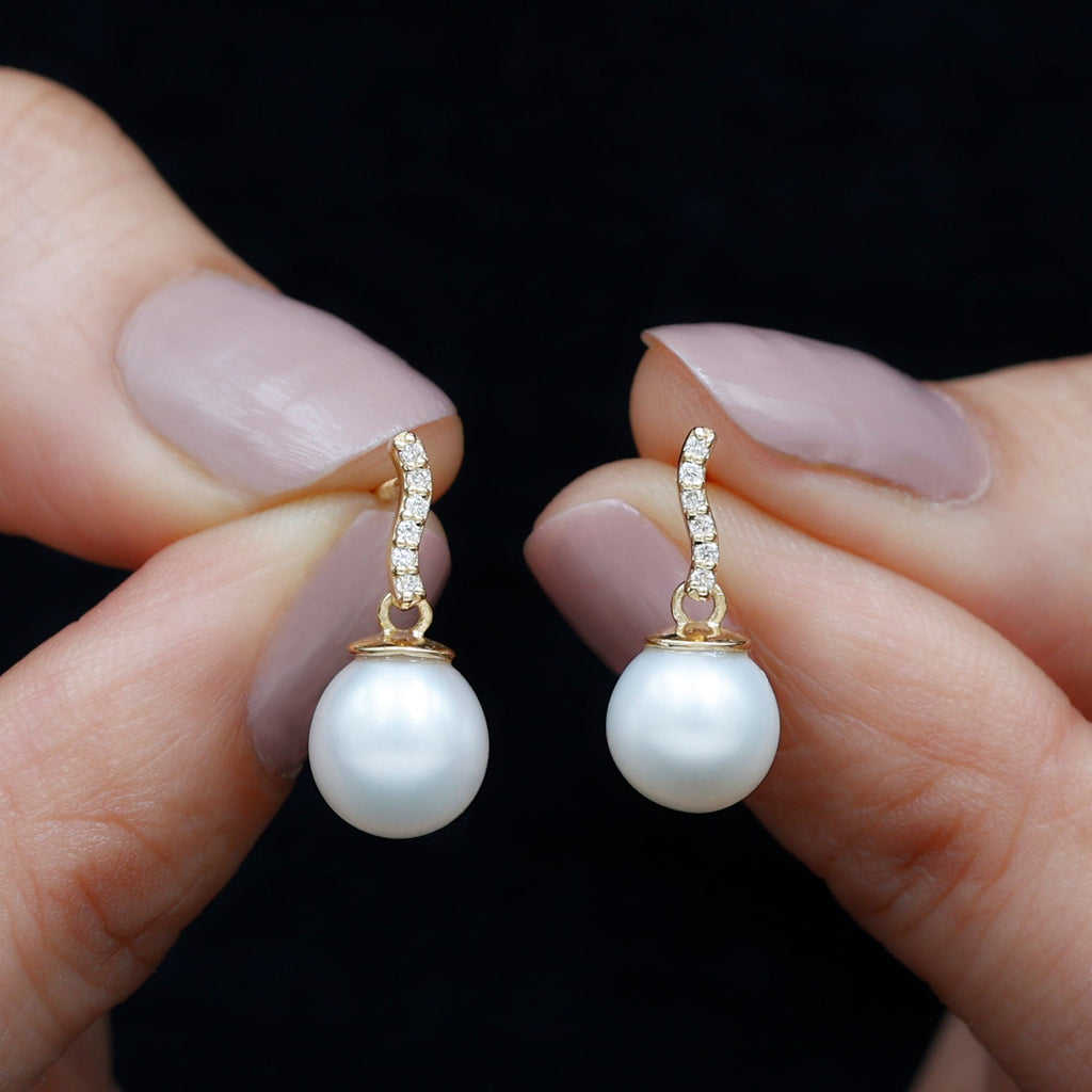 8MM Freshwater Pearl Drop Earrings with Diamond
