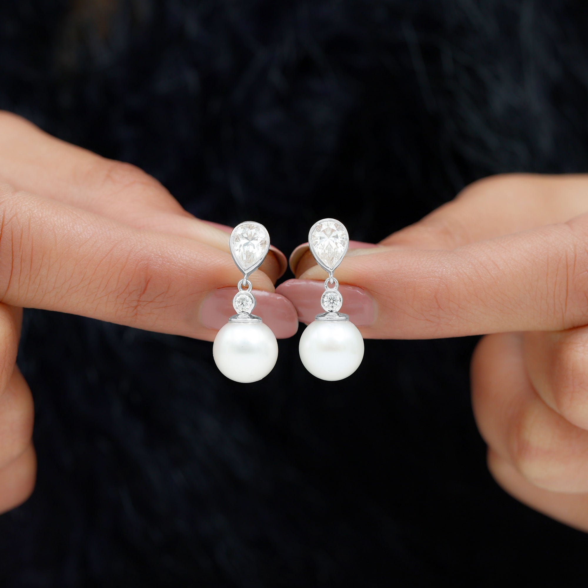 Real Freshwater Pearl and Moissanite Drop Earrings