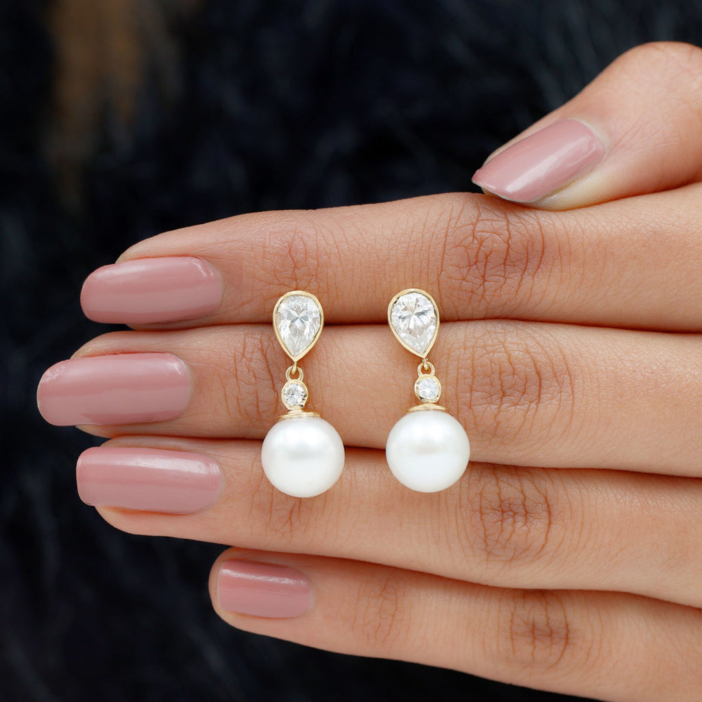 Real Freshwater Pearl and Moissanite Drop Earrings