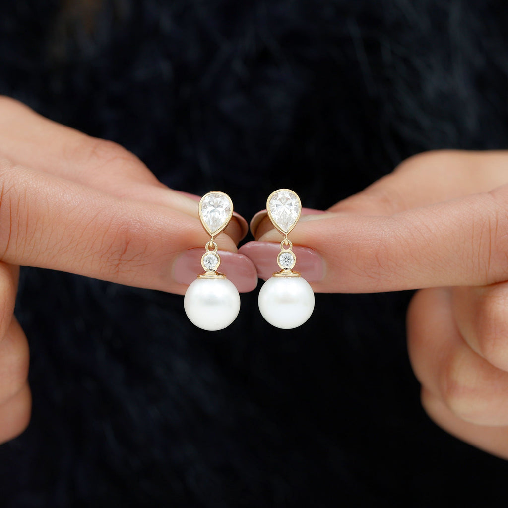 Real Freshwater Pearl and Moissanite Drop Earrings