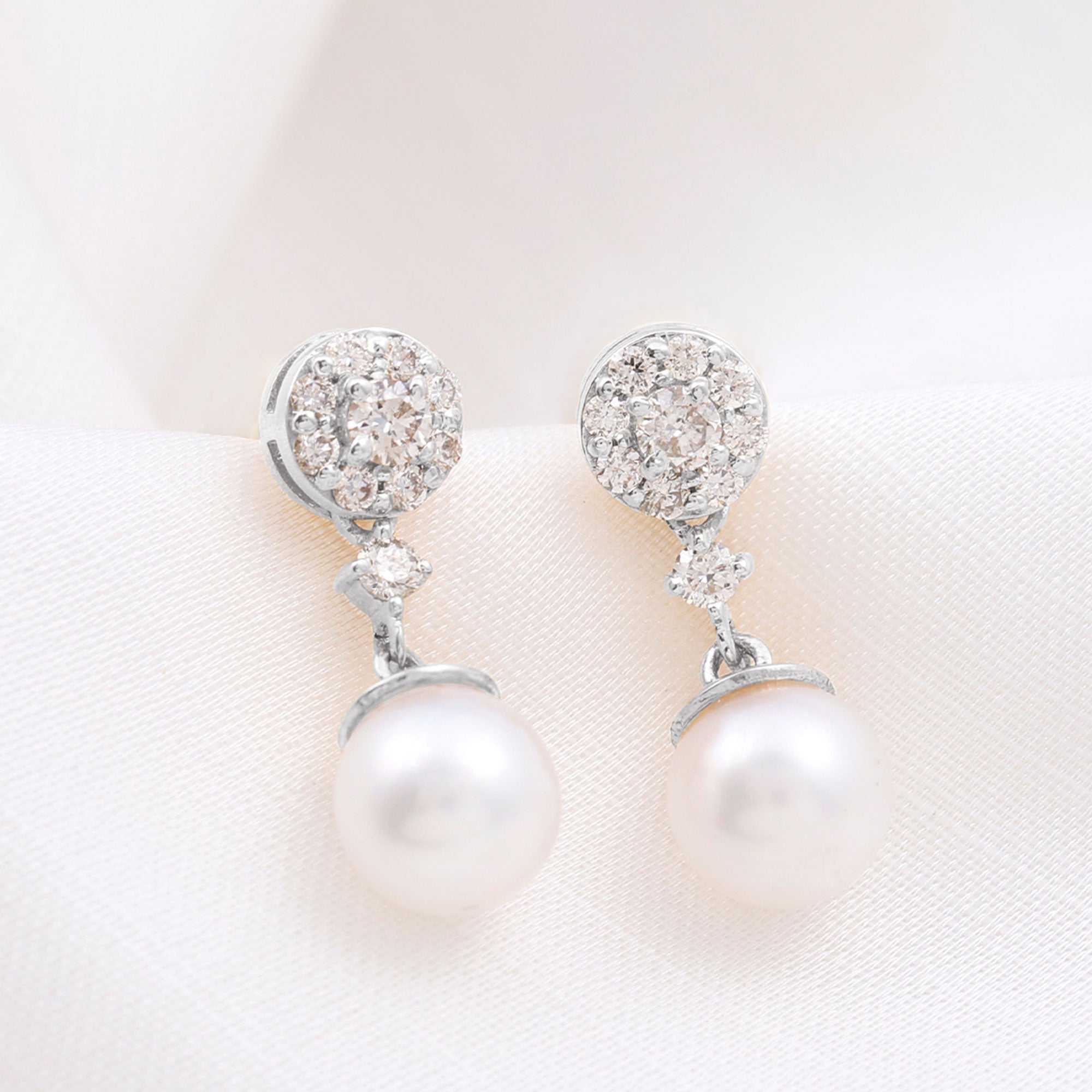 Genuine 6 Carat Freshwater Cultured Pearl Drop Earrings with Diamonds