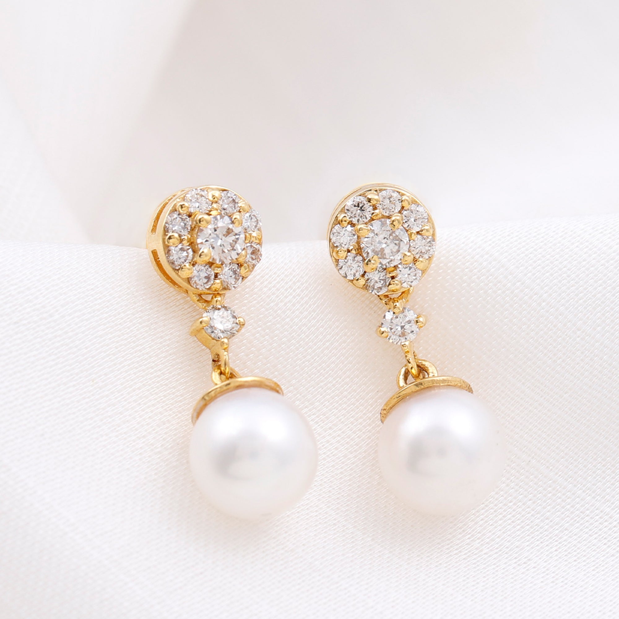 Genuine 6 Carat Freshwater Cultured Pearl Drop Earrings with Diamonds