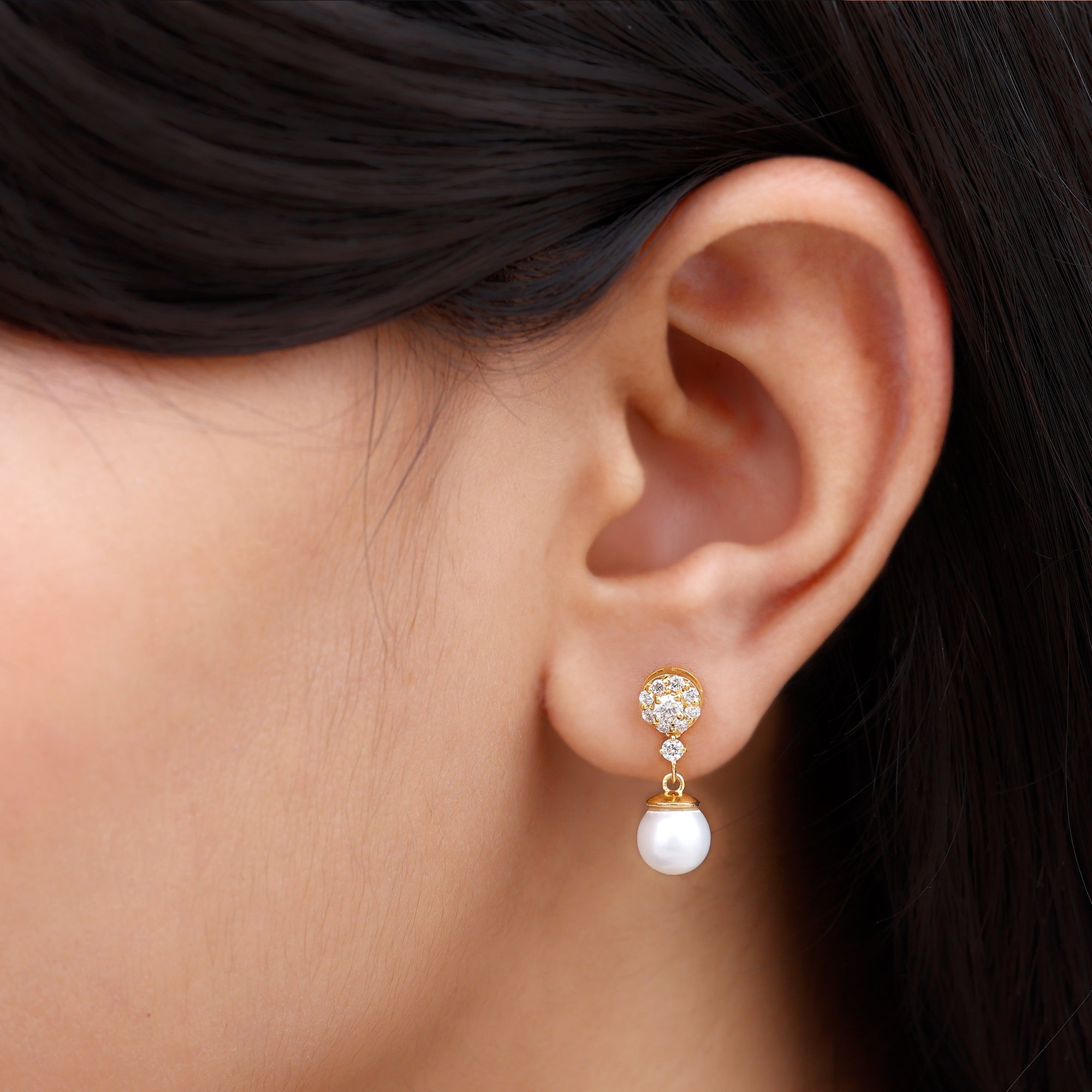Genuine 6 Carat Freshwater Cultured Pearl Drop Earrings with Diamonds