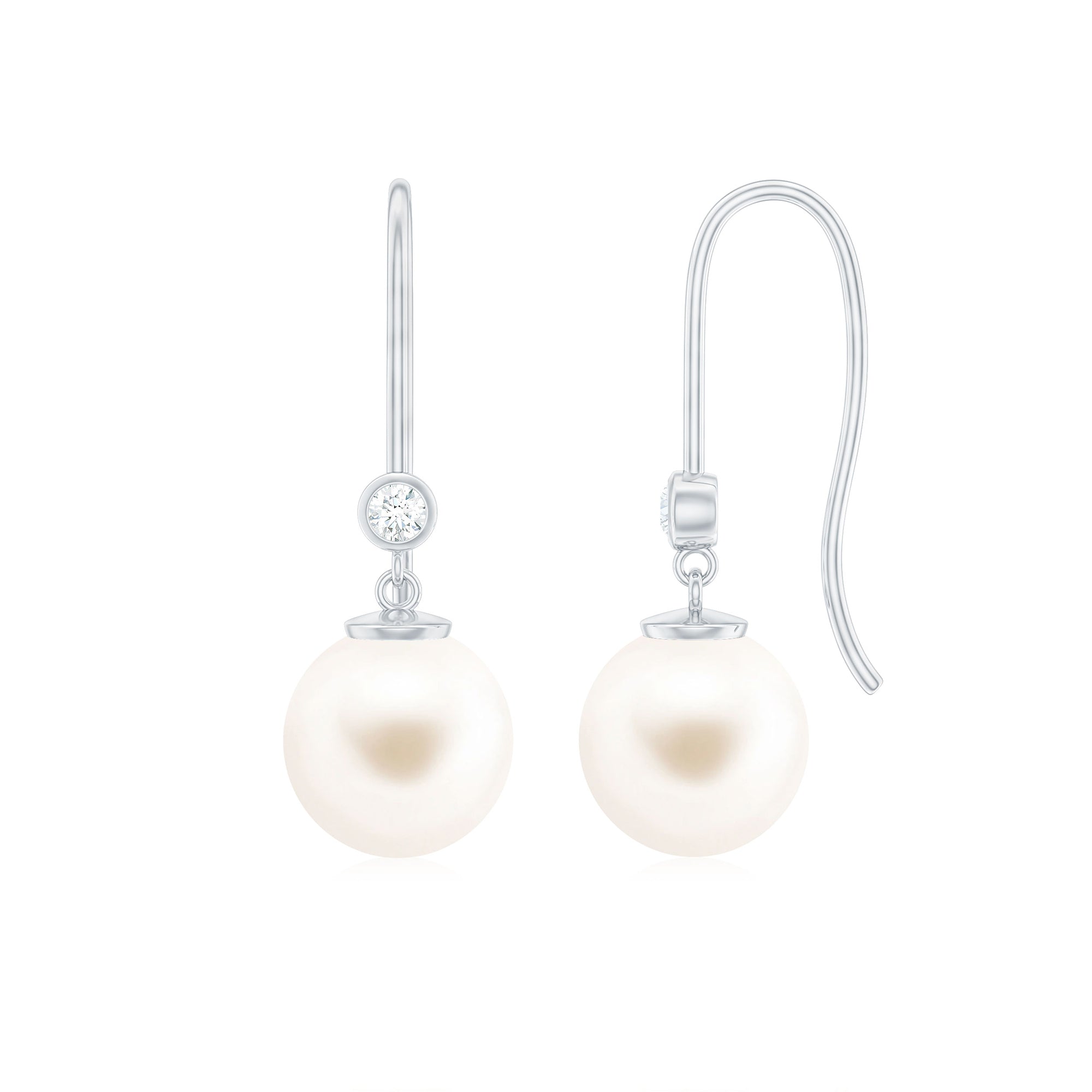 Real Freshwater Pearl Drop Earrings with Diamond