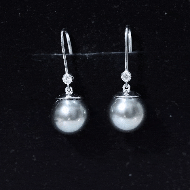 Tahitian Black Pearl Dangling Earrings with Moissanite
