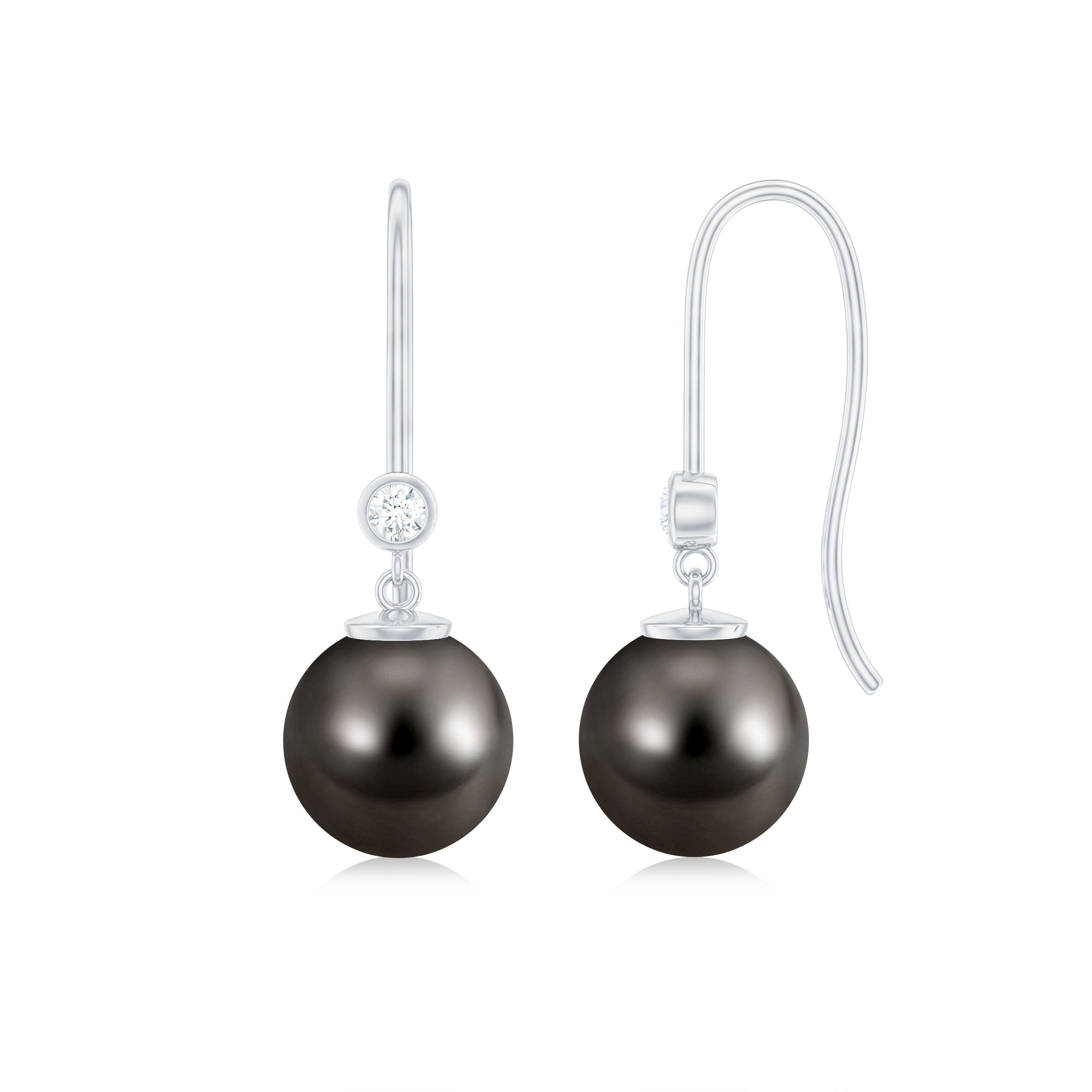 Tahitian Black Pearl Dangling Earrings with Moissanite