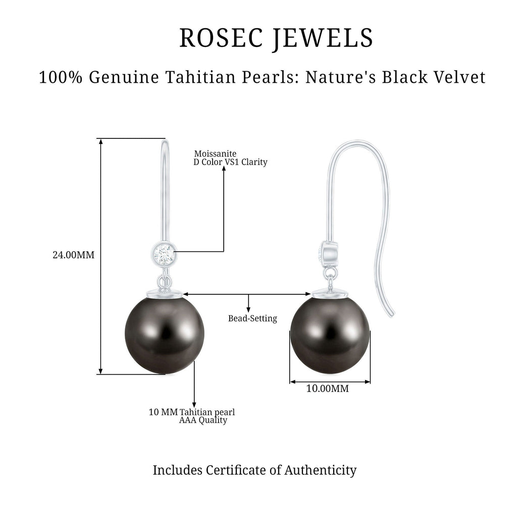 Tahitian Black Pearl Dangling Earrings with Moissanite