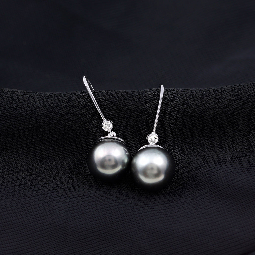 Tahitian Black Pearl Dangling Earrings with Moissanite