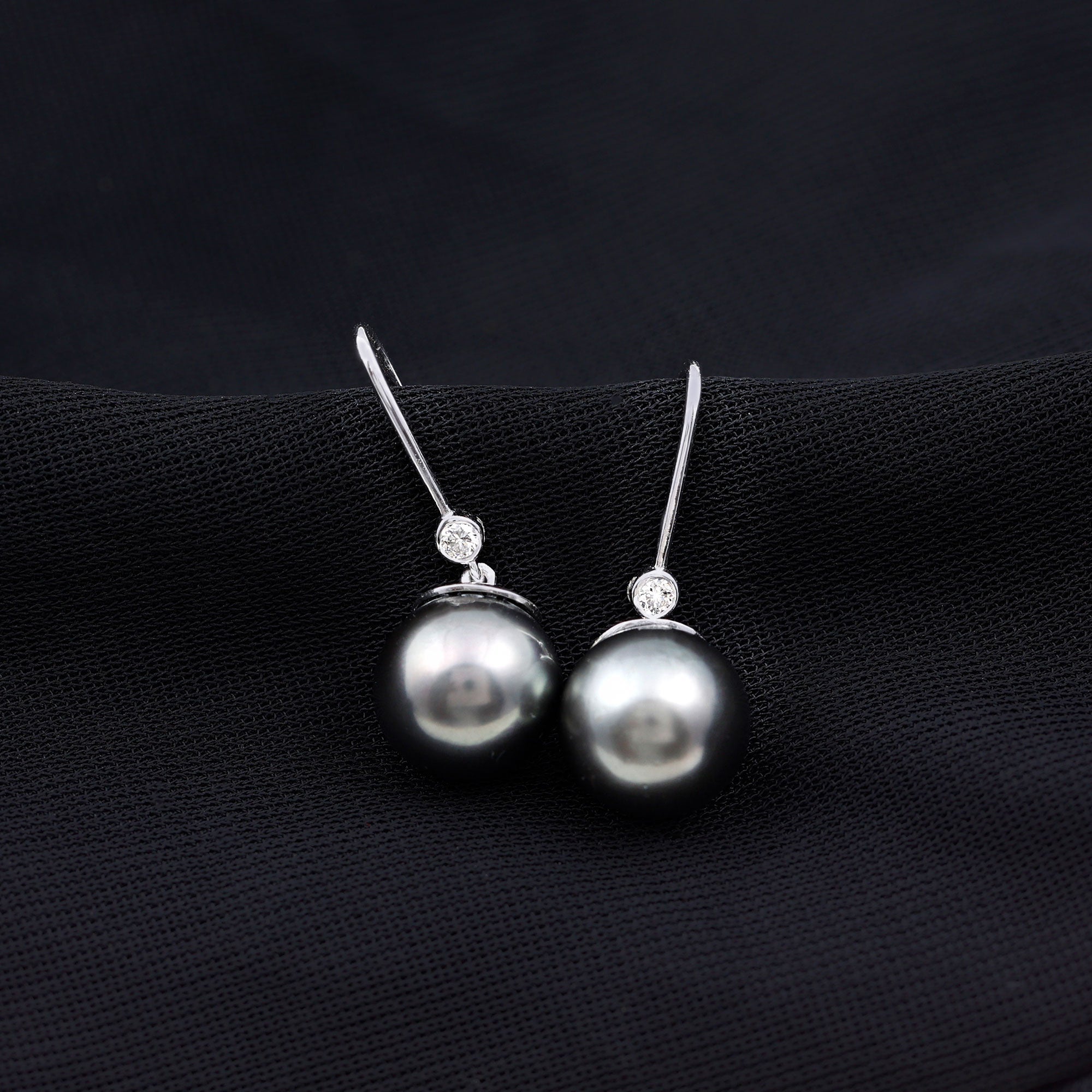 Tahitian Black Pearl Dangling Earrings with Moissanite