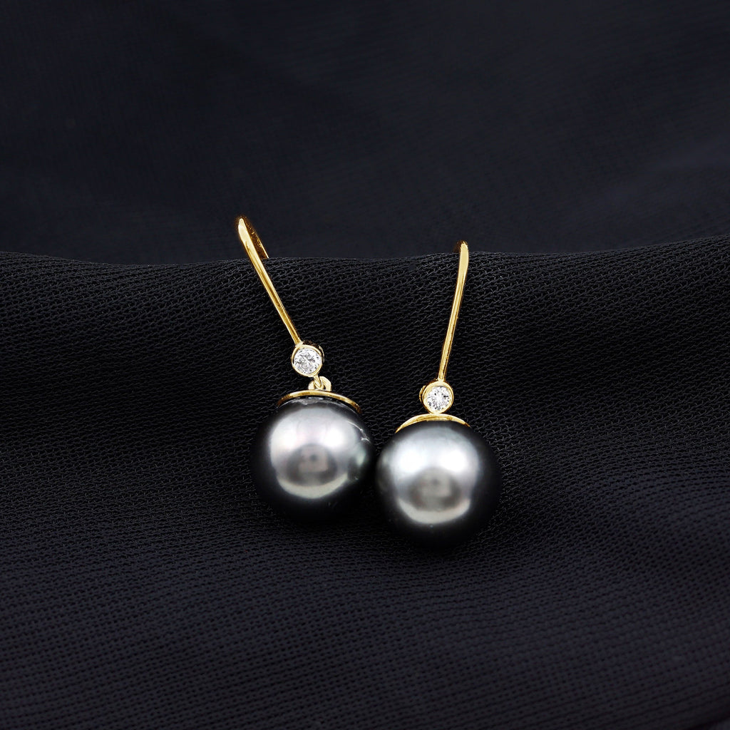 Tahitian Black Pearl Dangling Earrings with Moissanite