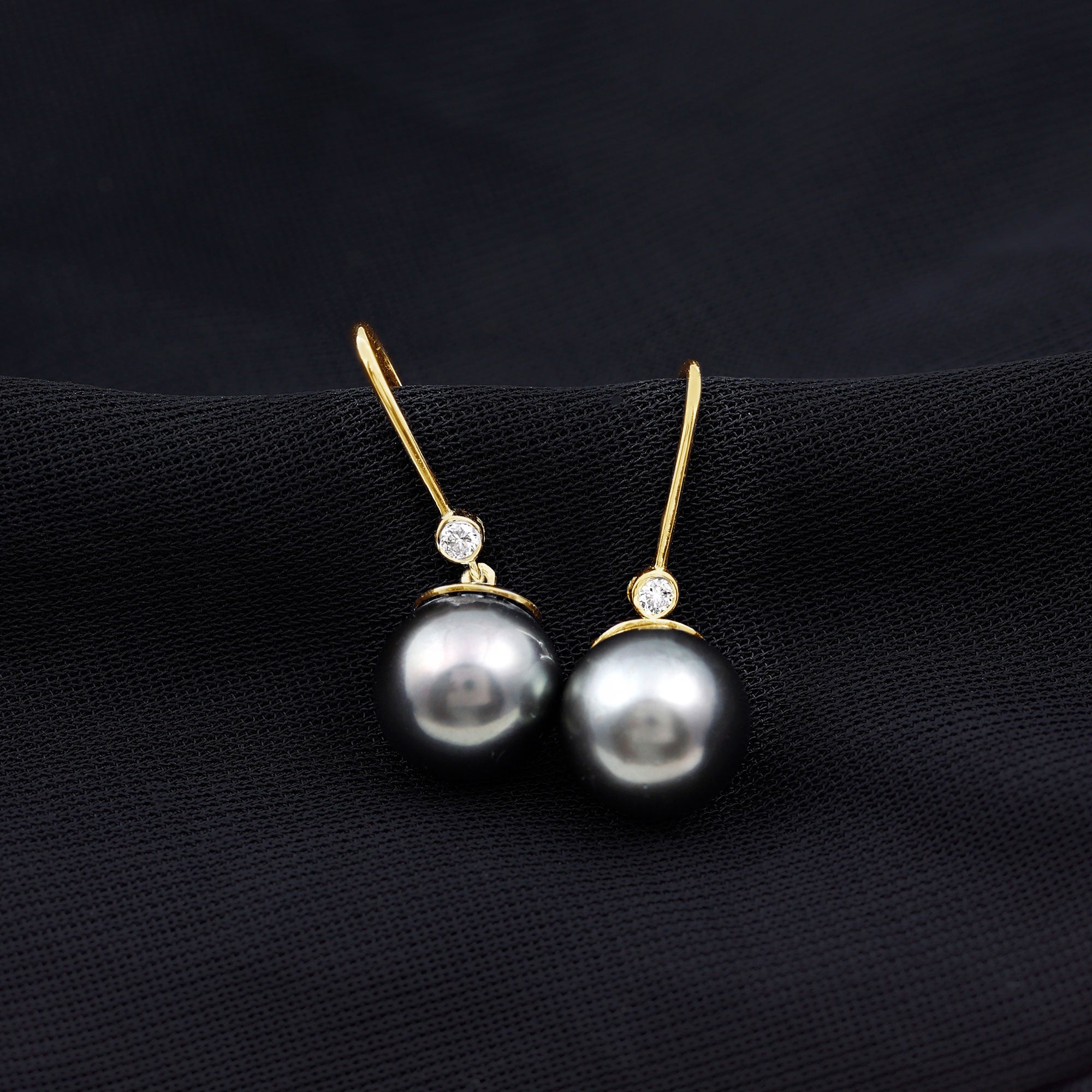 Tahitian Black Pearl Dangling Earrings with Moissanite