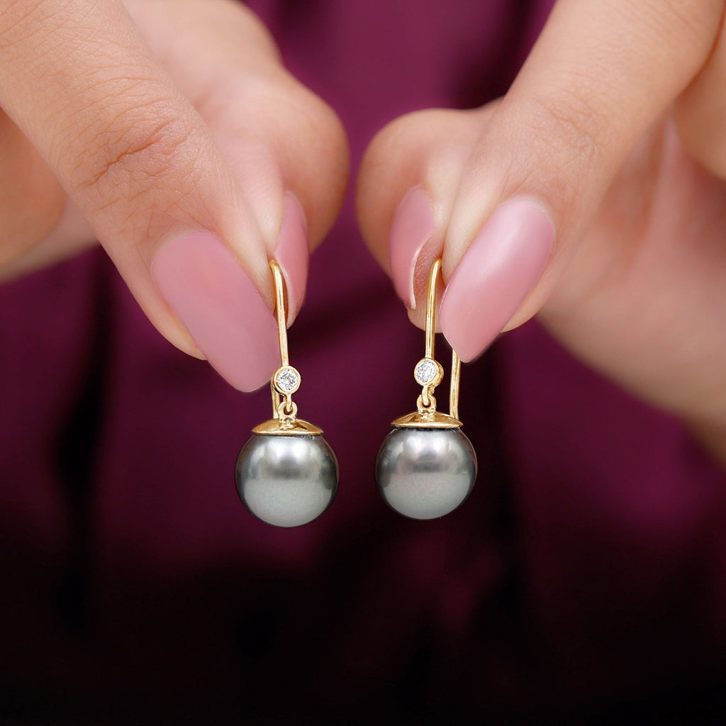 Tahitian Black Pearl Dangling Earrings with Moissanite