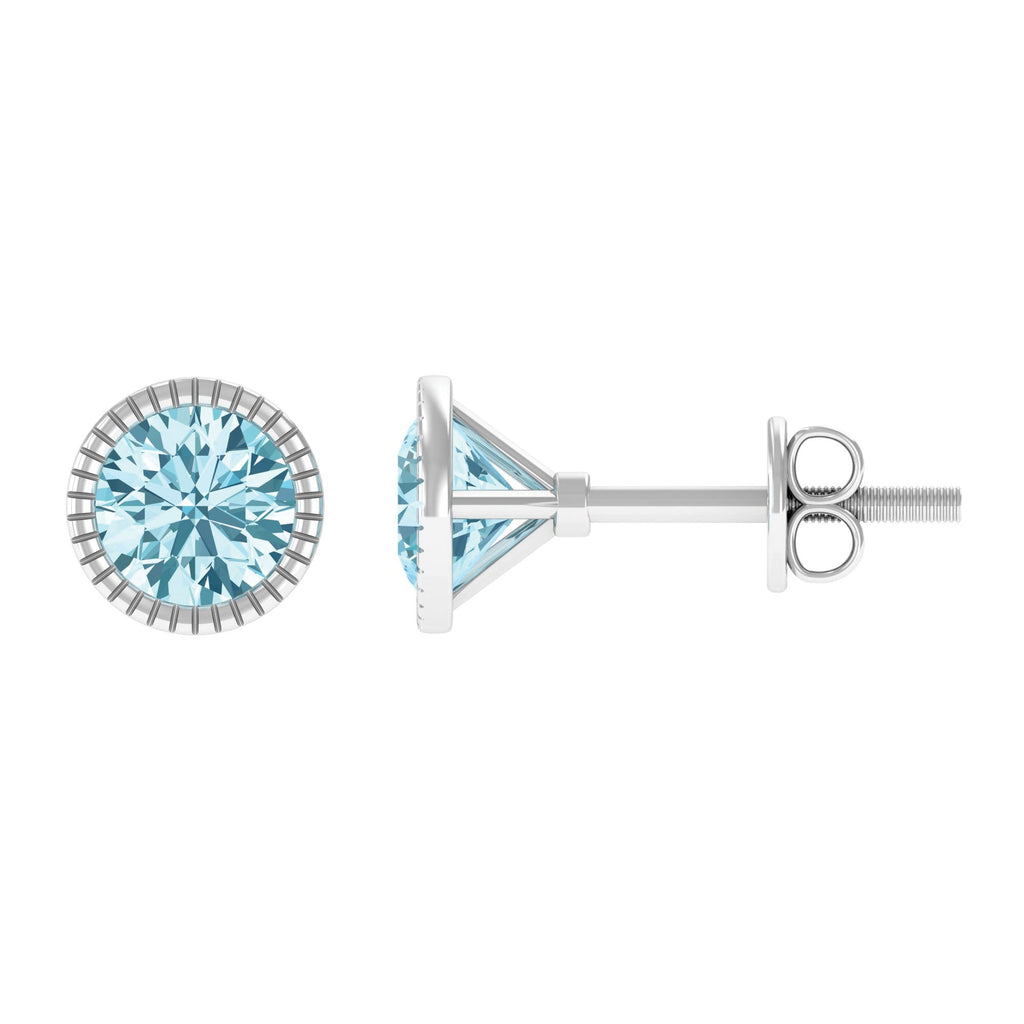1.5 Carat Round Cut Aquamarine Martini Stud Earring