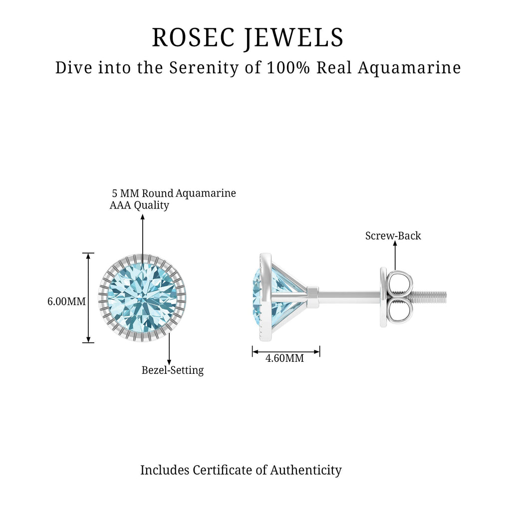 1.5 Carat Round Cut Aquamarine Martini Stud Earring