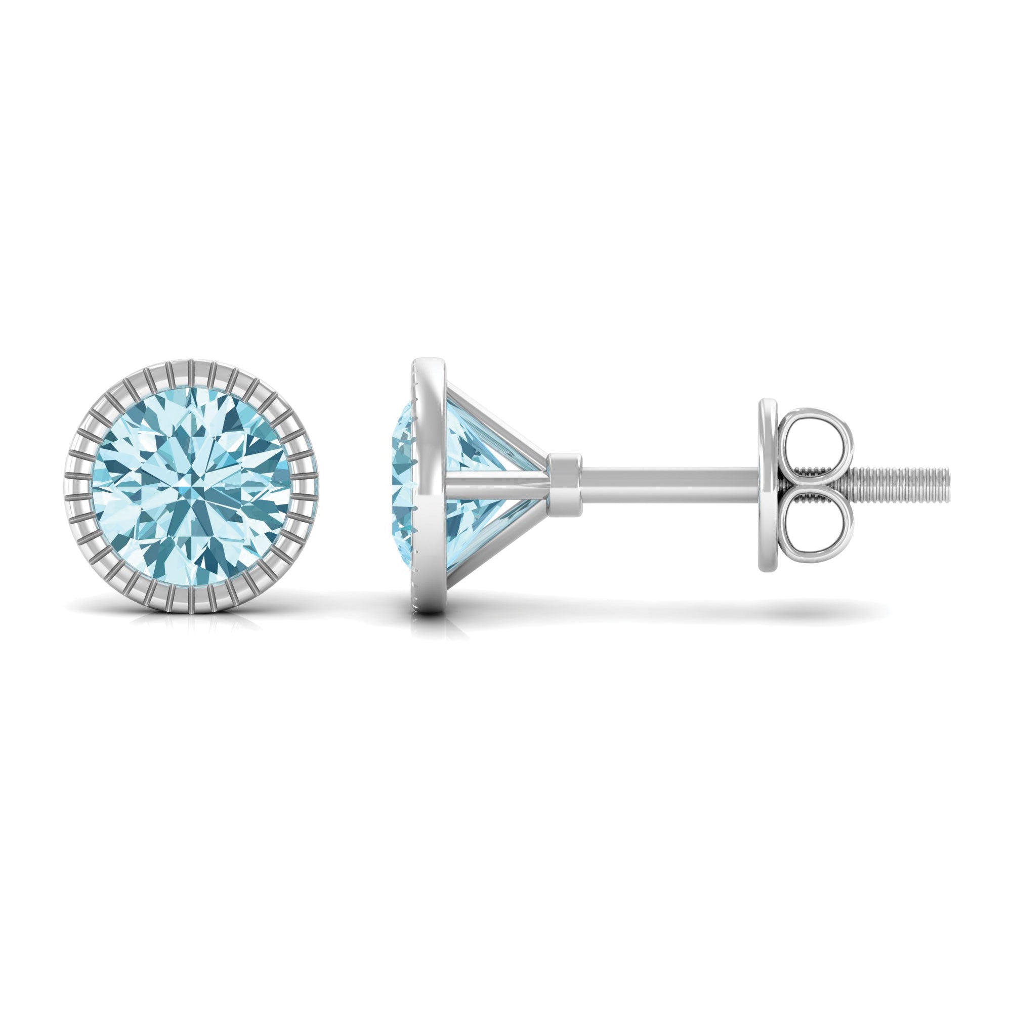 1.5 Carat Round Cut Aquamarine Martini Stud Earring
