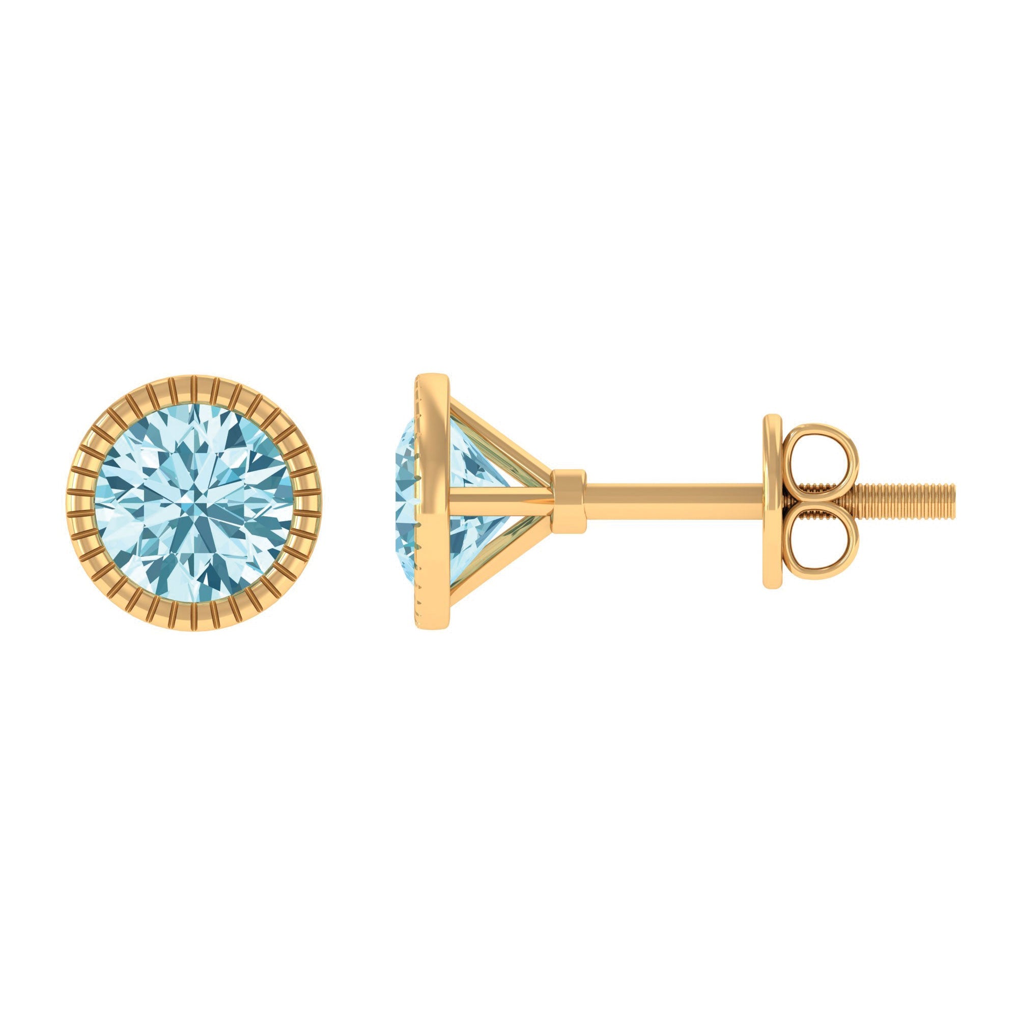 1.5 Carat Round Cut Aquamarine Martini Stud Earring
