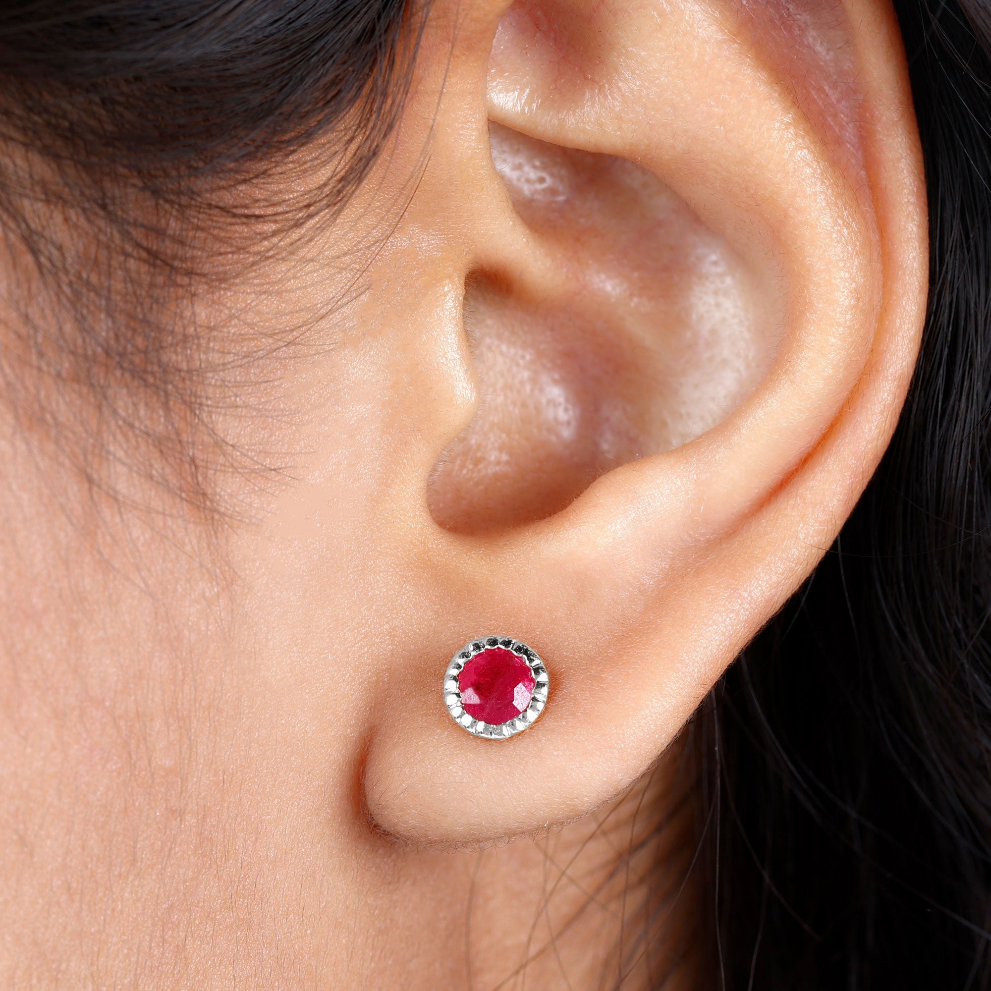 Round Cut Lab Created Ruby Martini Stud Earrings