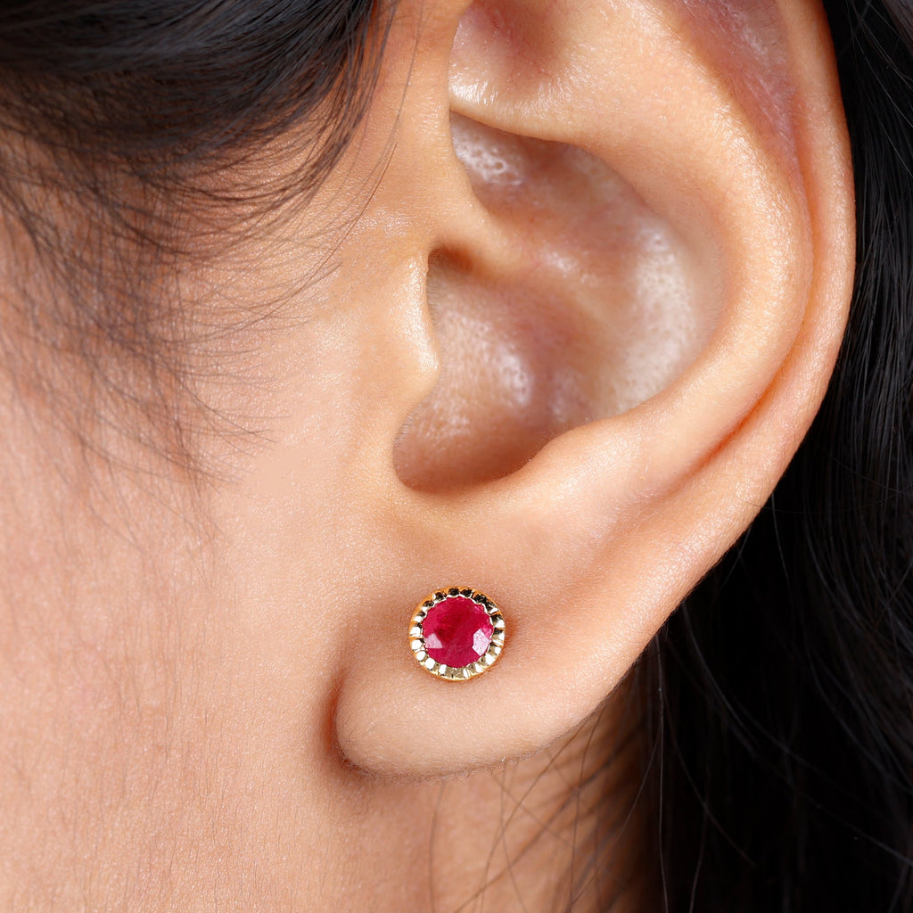 Round Cut Lab Created Ruby Martini Stud Earrings