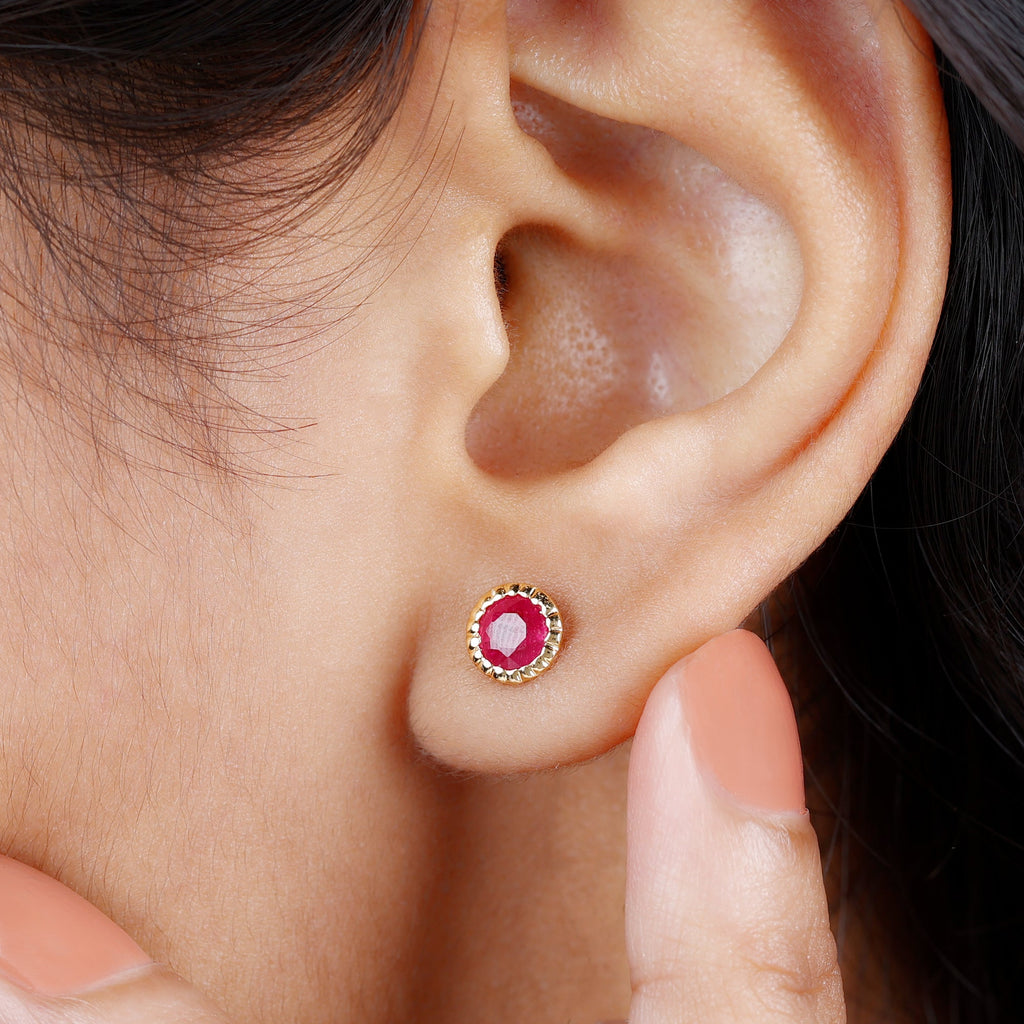 Round Cut Lab Created Ruby Martini Stud Earrings