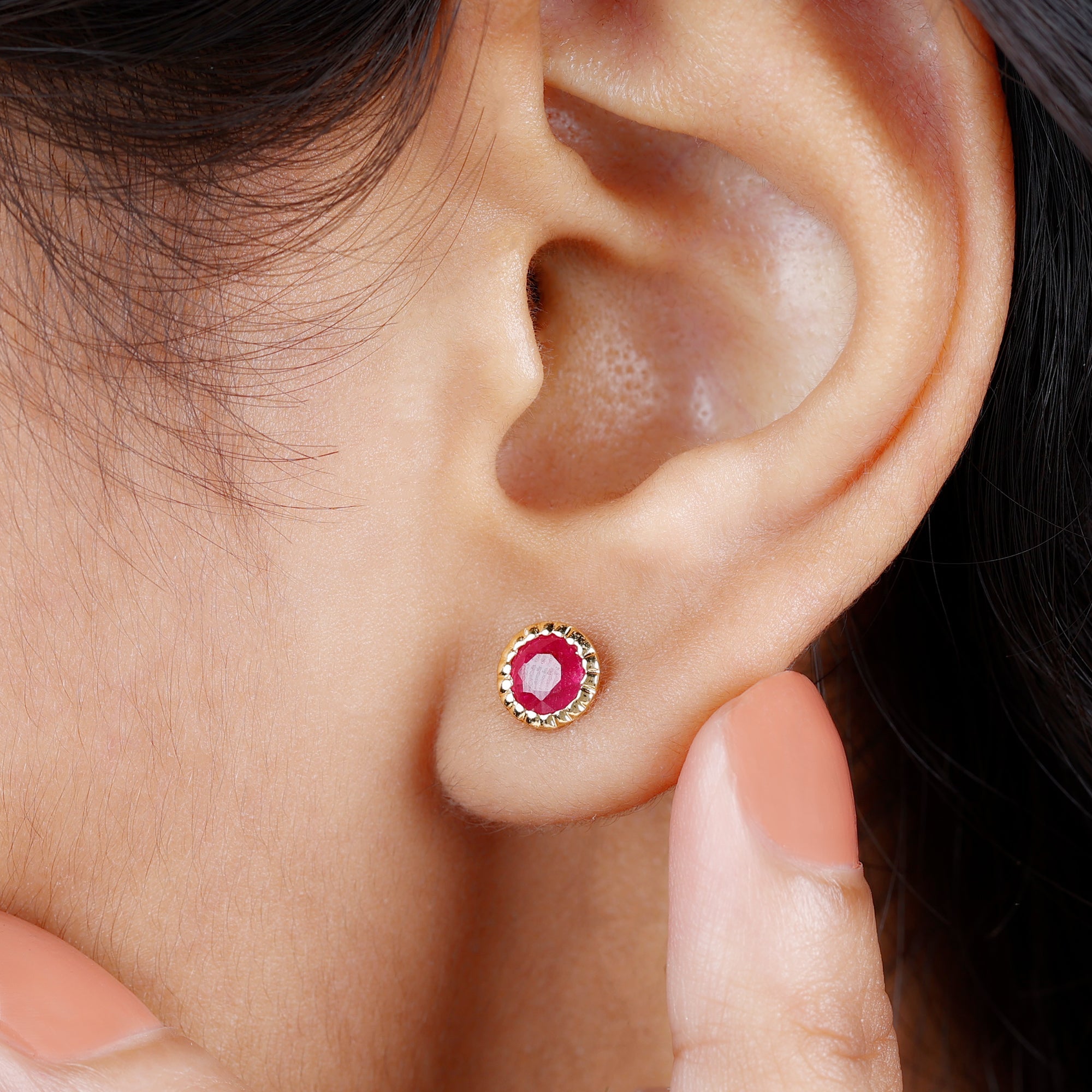 Round Cut Lab Created Ruby Martini Stud Earrings