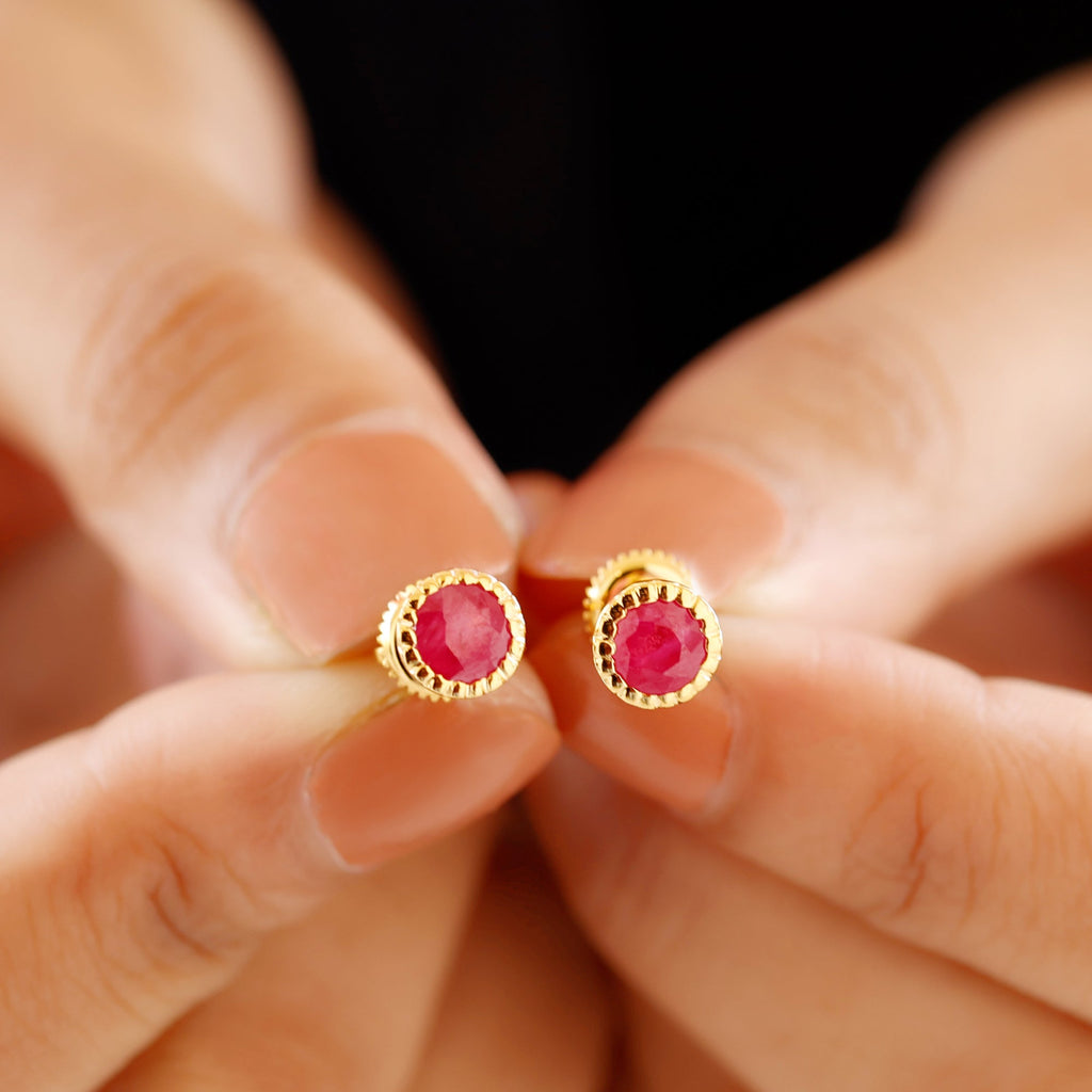 Round Cut Lab Created Ruby Martini Stud Earrings