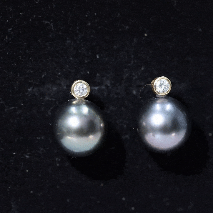 Genuine Black Pearl Stud Earrings For Women