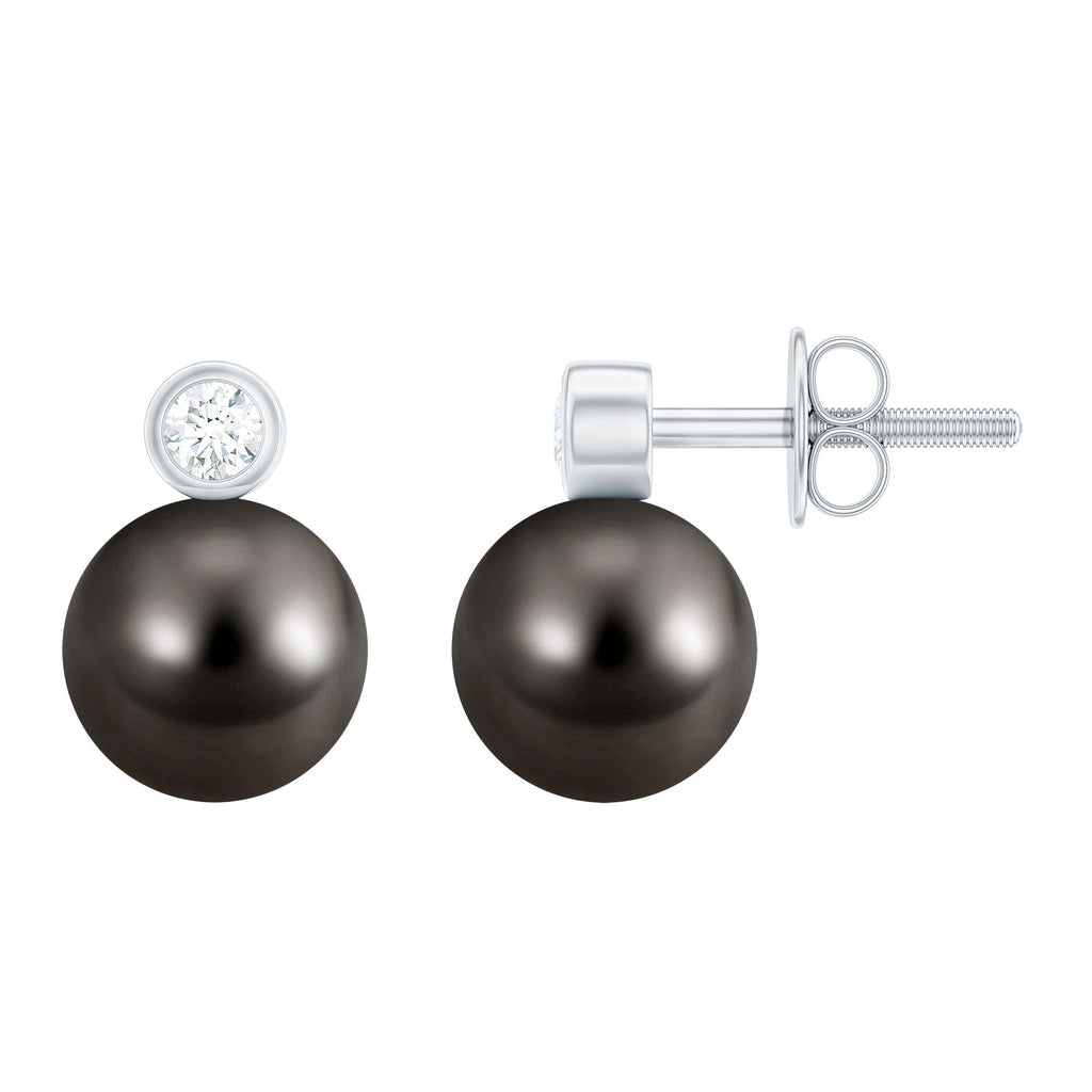 Genuine Black Pearl Stud Earrings For Women