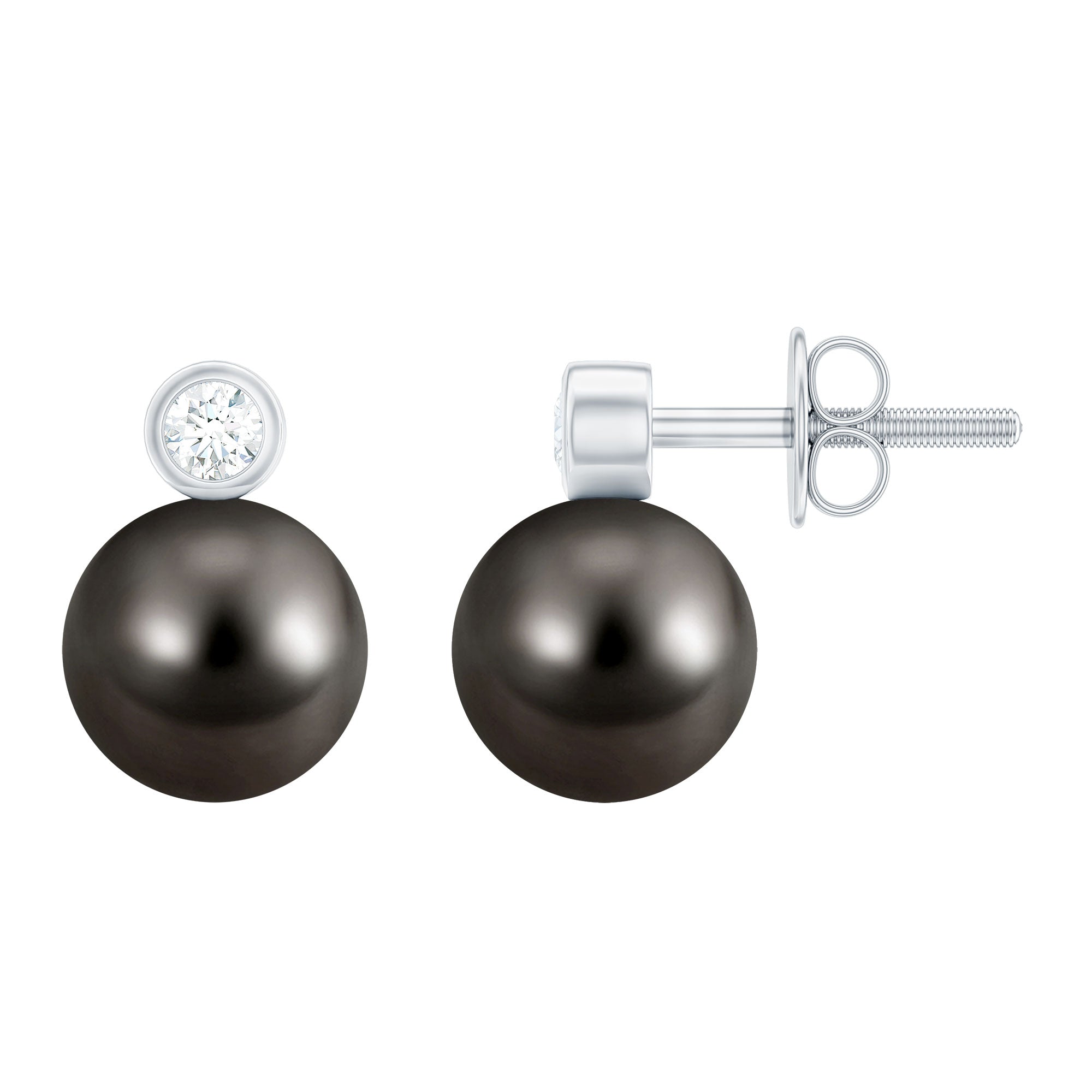 Genuine Black Pearl Stud Earrings For Women