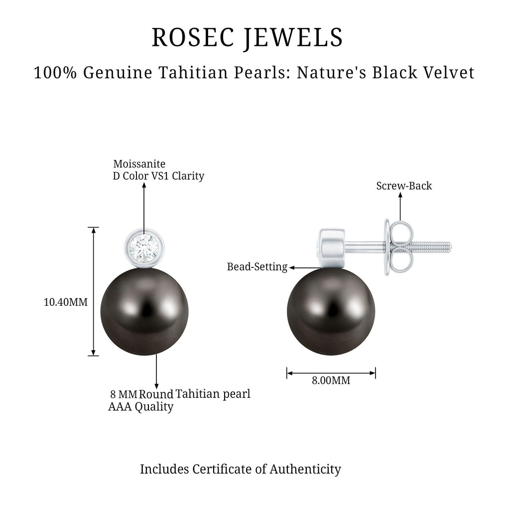 Genuine Black Pearl Stud Earrings For Women