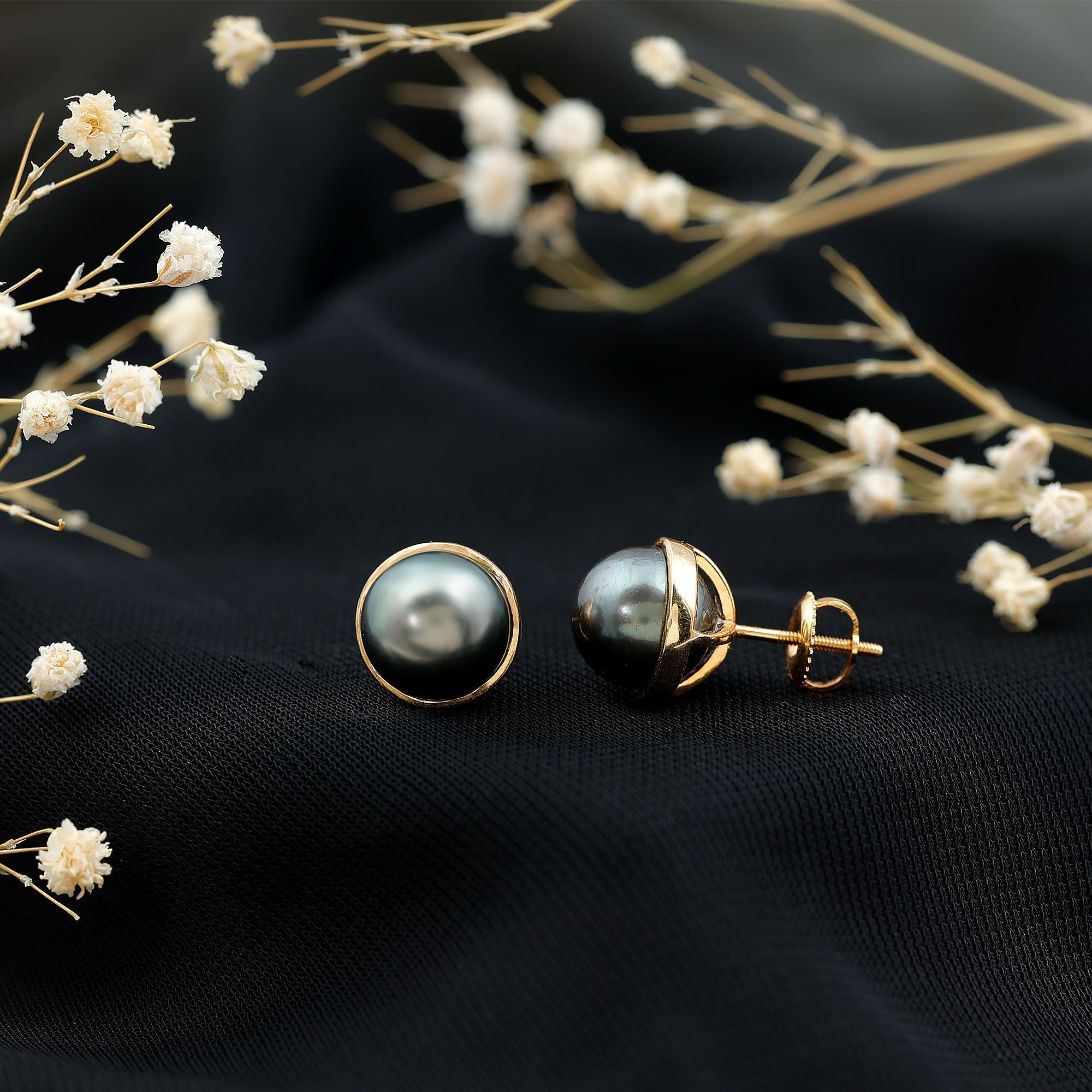 Genuine 10MM Tahitian Black Pearl Stud Earring With Certificate