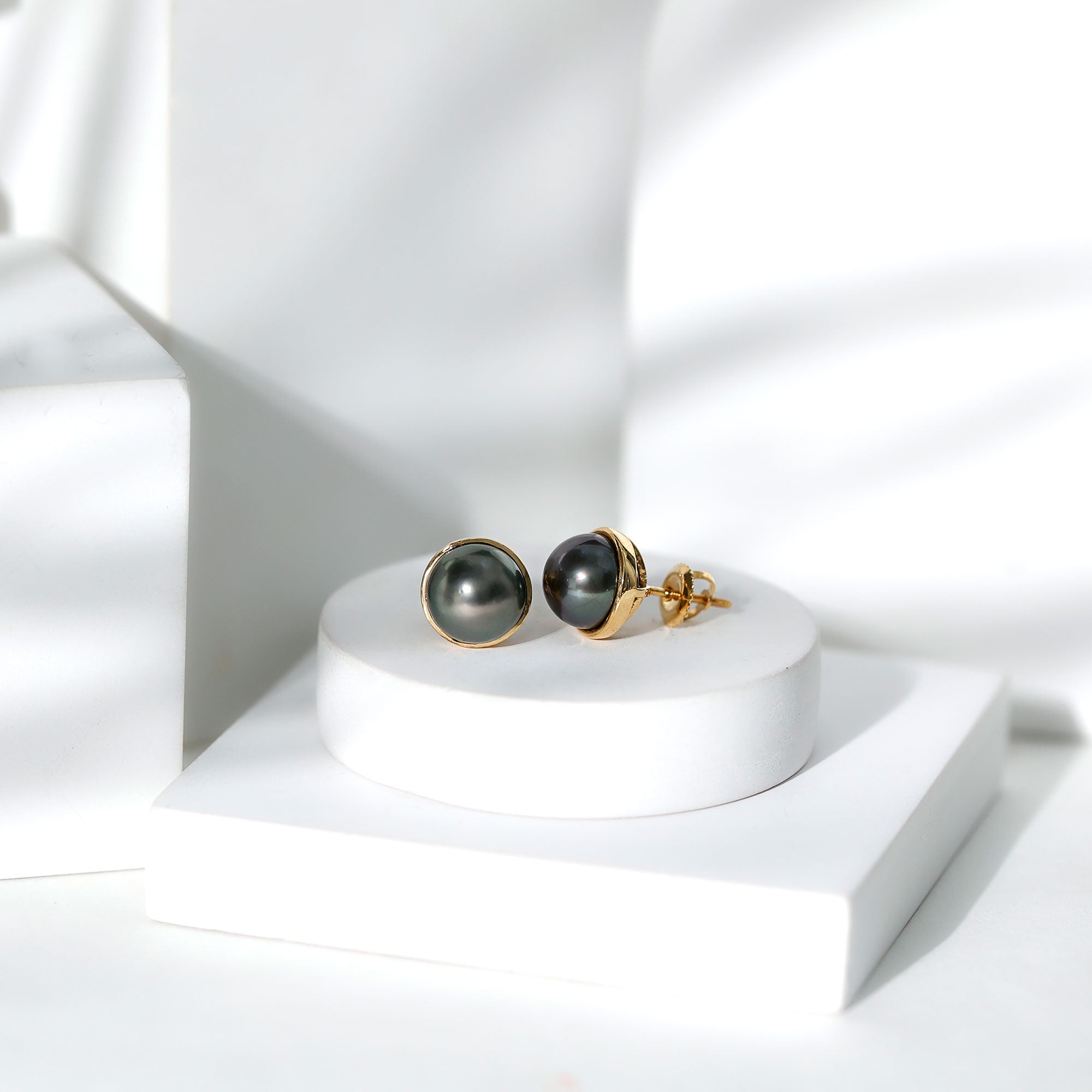 Genuine 10MM Tahitian Black Pearl Stud Earring With Certificate
