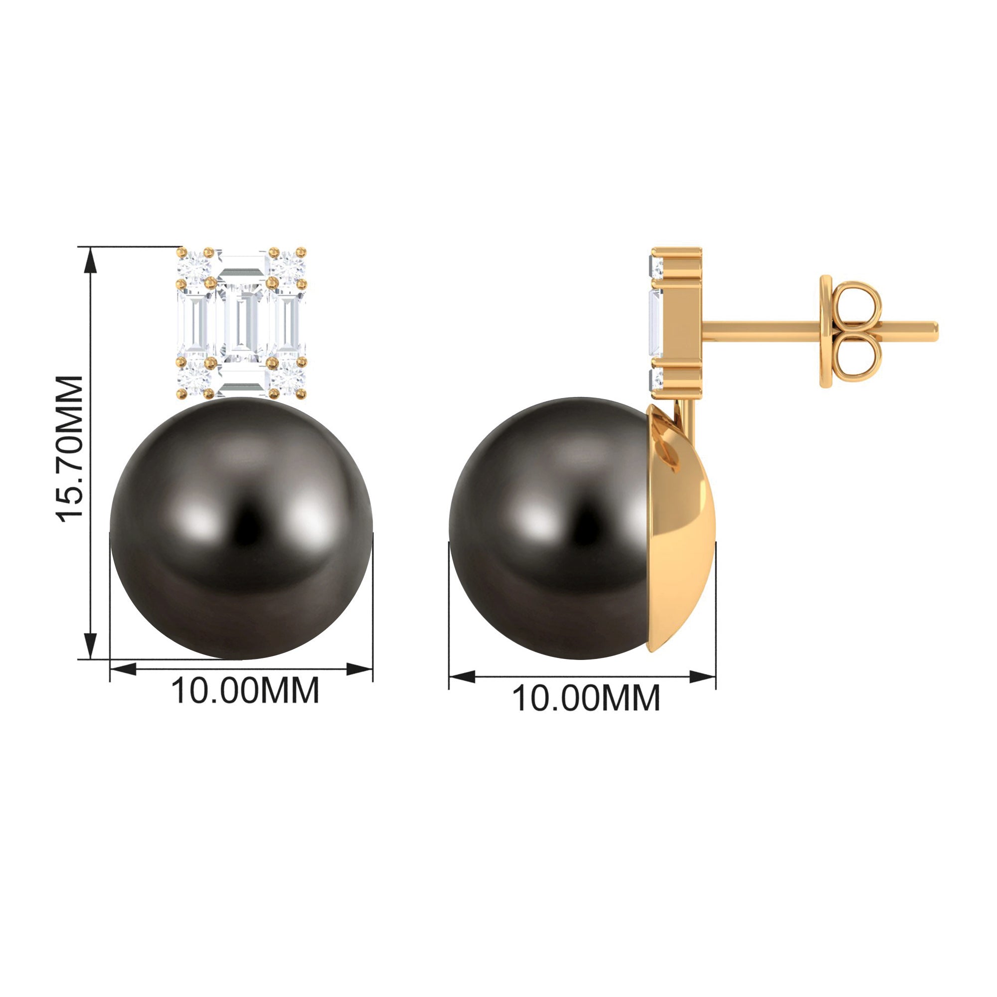 15 Carat Tahitian Black Pearl Stud Earrings with Diamonds