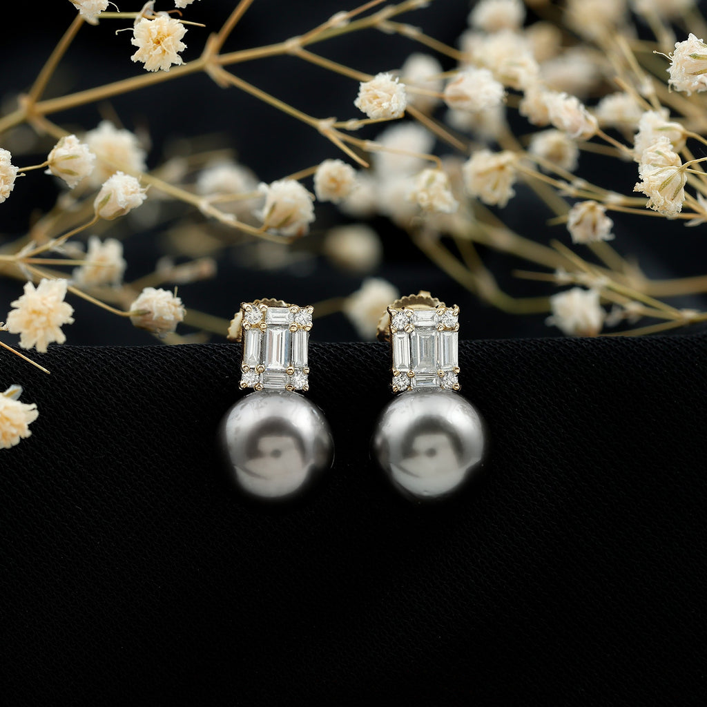 15 Carat Tahitian Black Pearl Stud Earrings with Diamonds