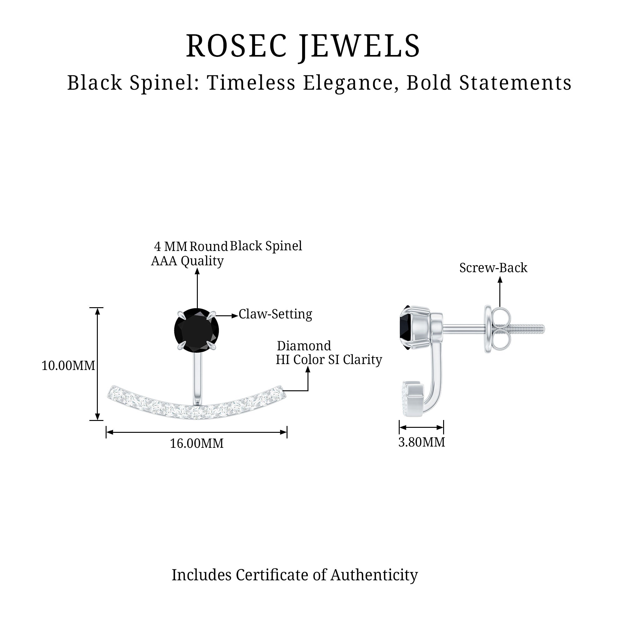 1 Carat Black Spinel Jacket Earrings with Diamond Stones