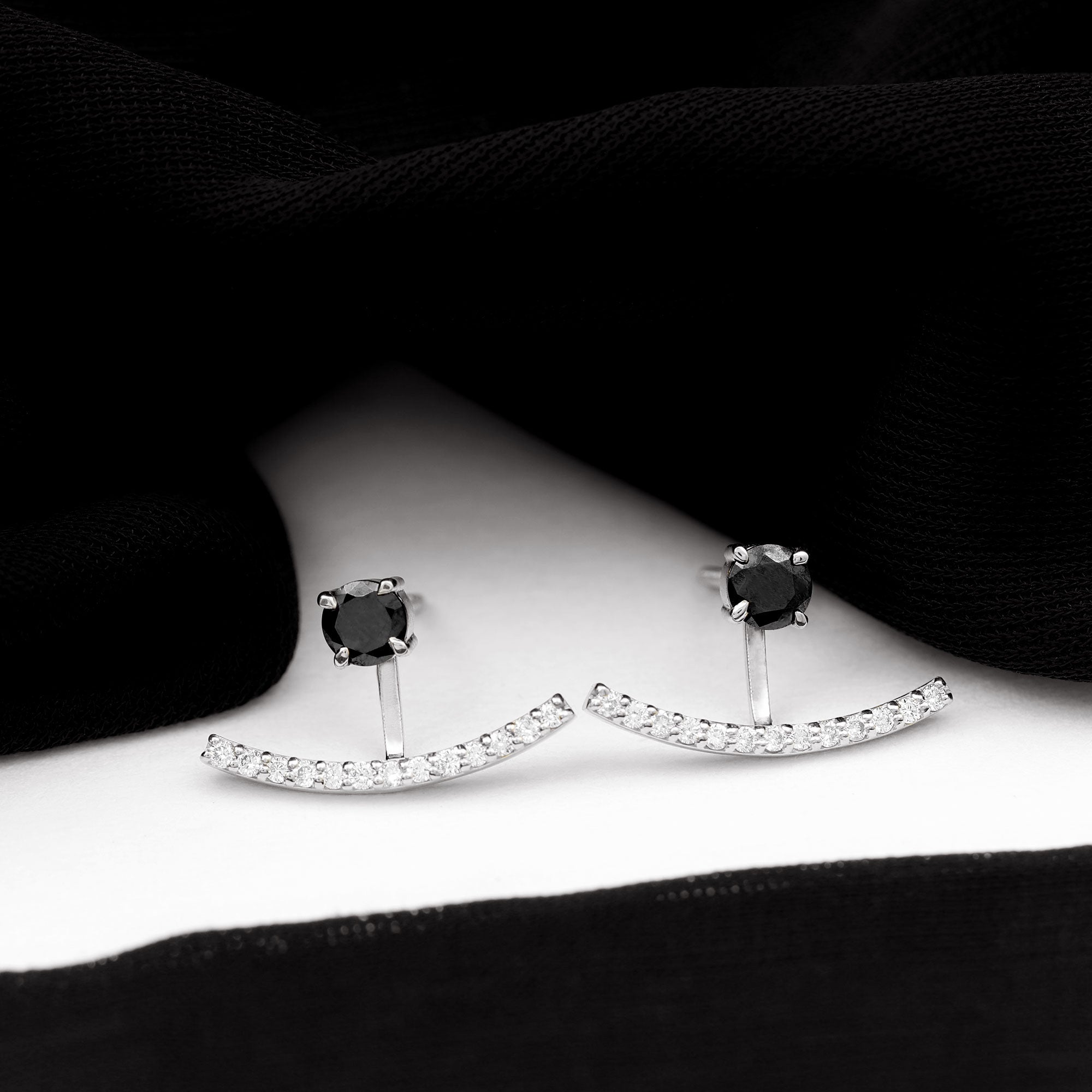 1 Carat Black Spinel Jacket Earrings with Diamond Stones