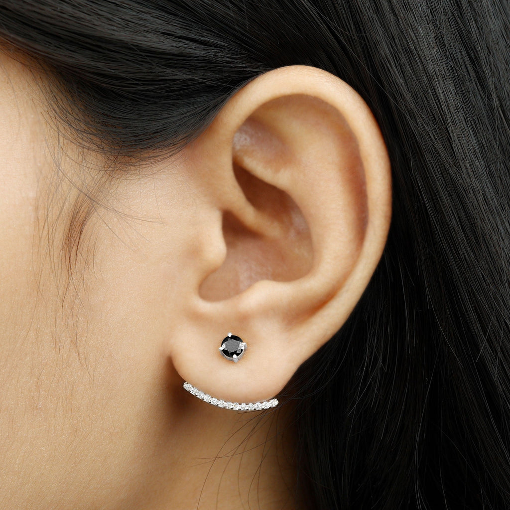 1 Carat Black Spinel Jacket Earrings with Diamond Stones