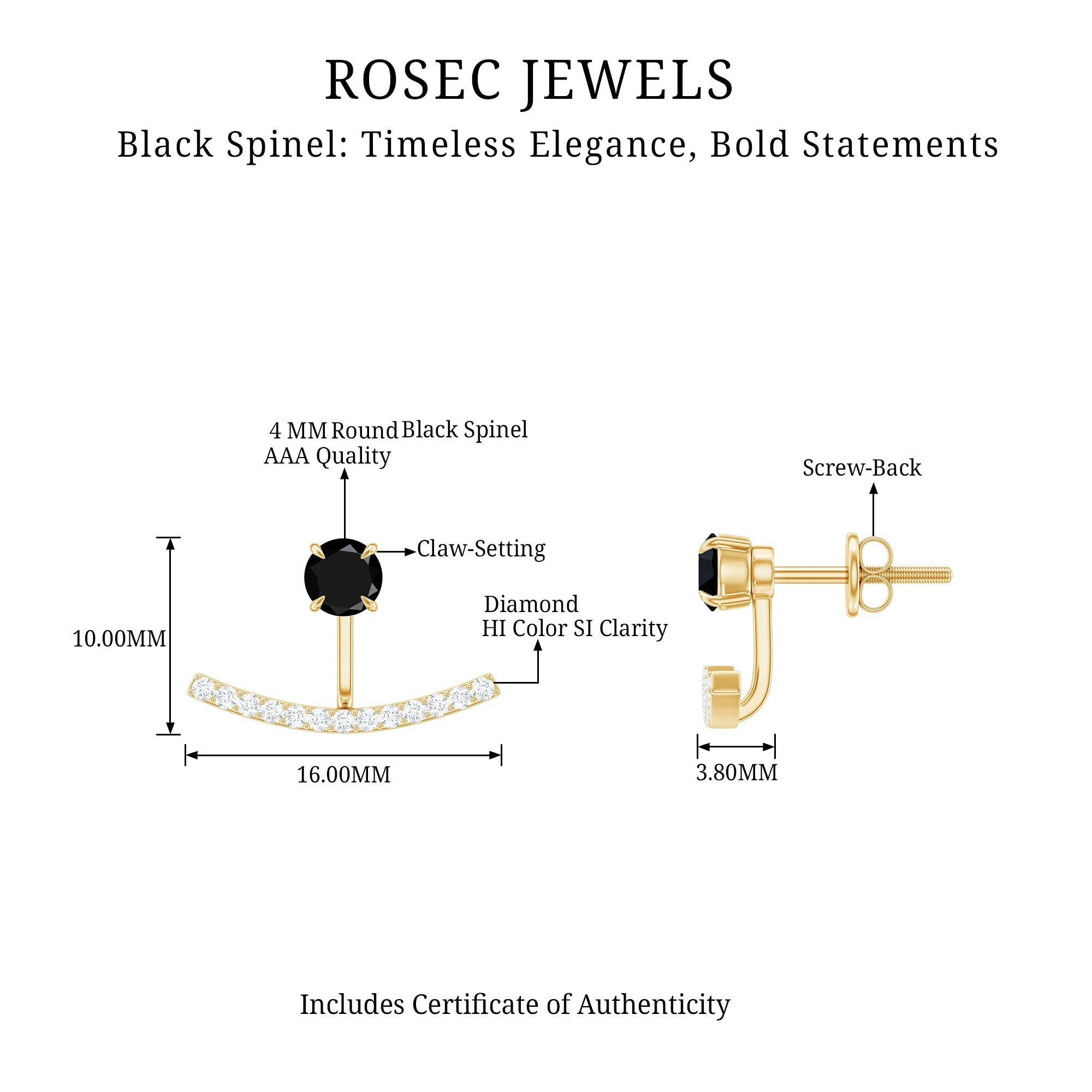 1 Carat Black Spinel Jacket Earrings with Diamond Stones